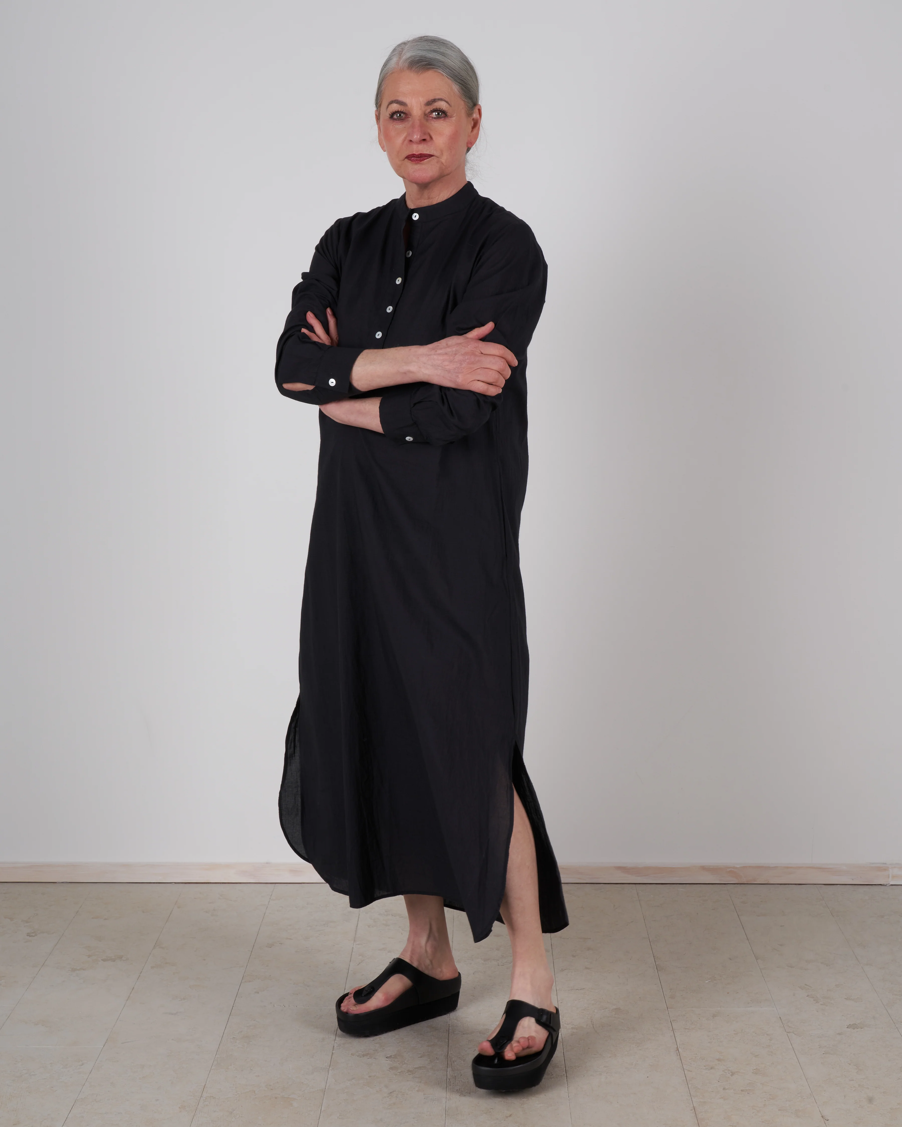 sadie long caftan - black organic cotton - Image 2