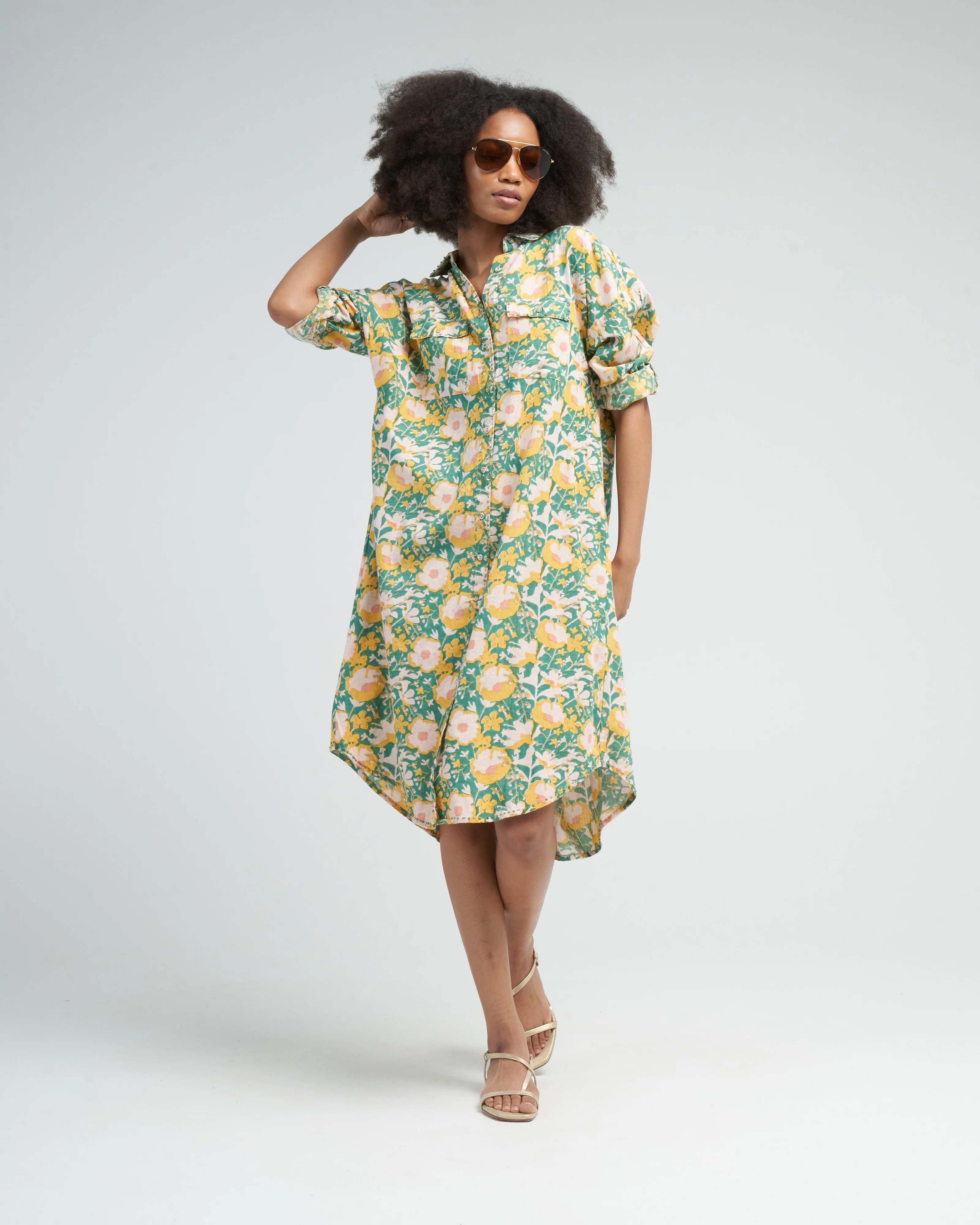 kyoto house dress in camelia bloom - green - Image 2