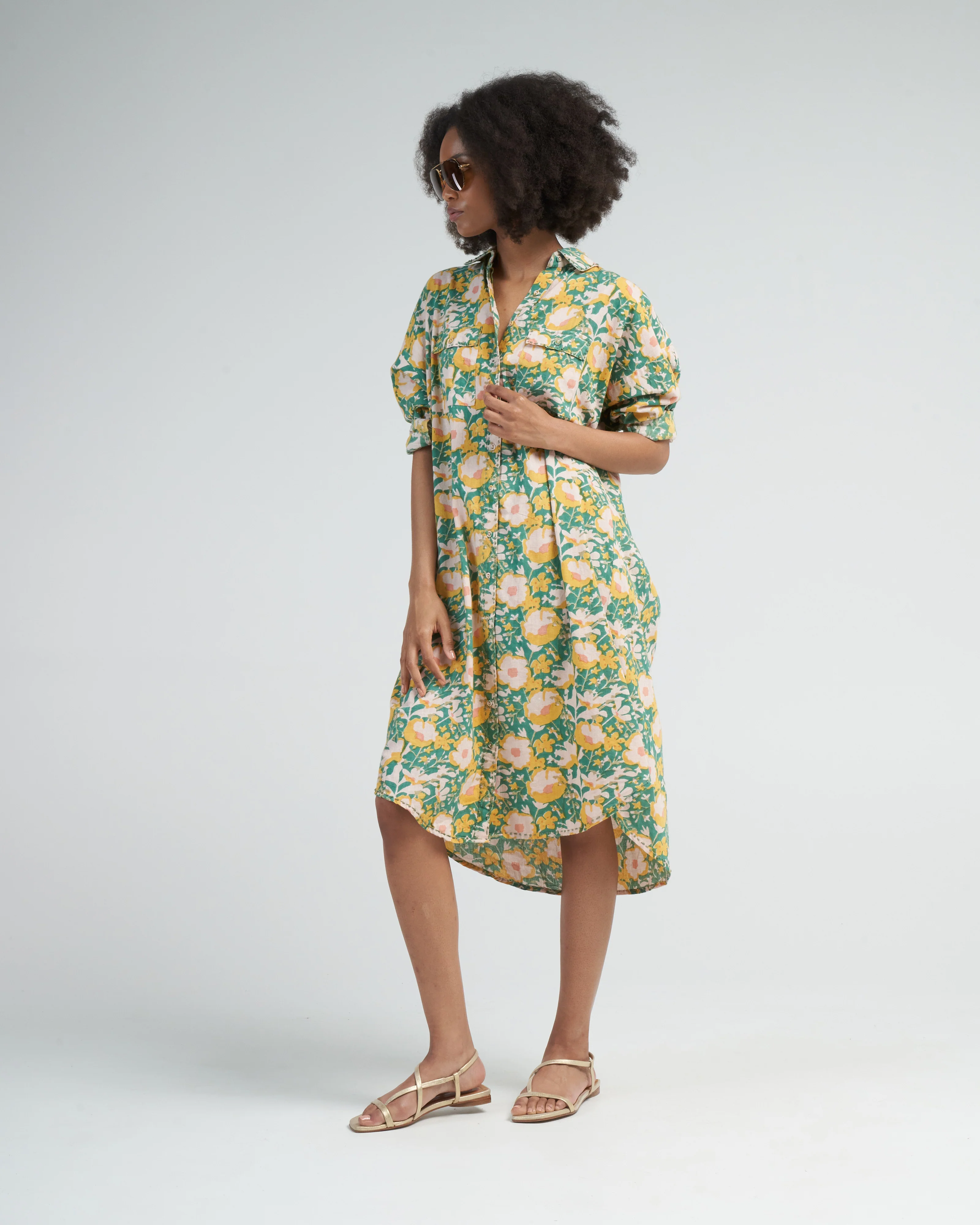 kyoto house dress in camelia bloom - green - Image 3