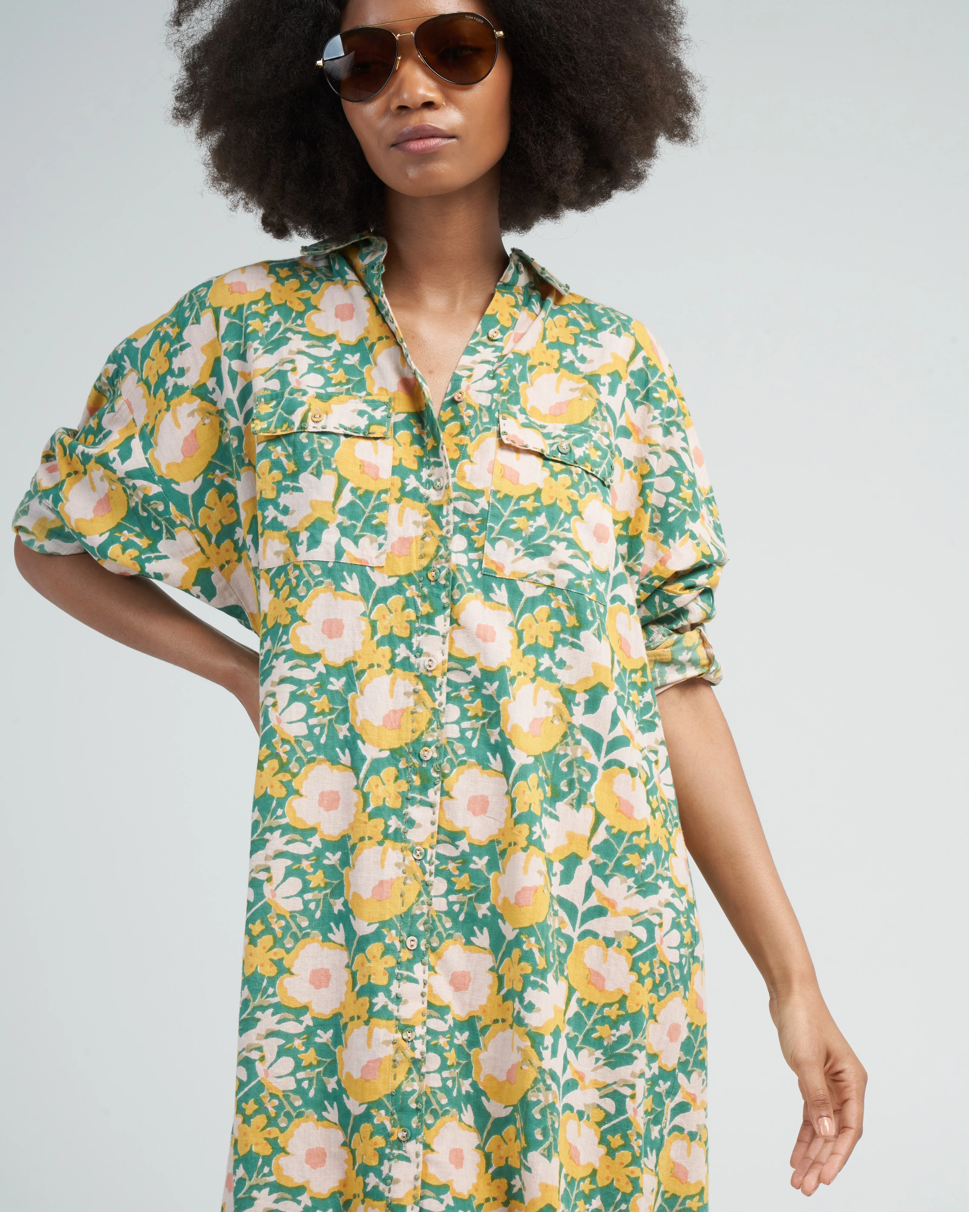 kyoto house dress in camelia bloom - green - Image 5