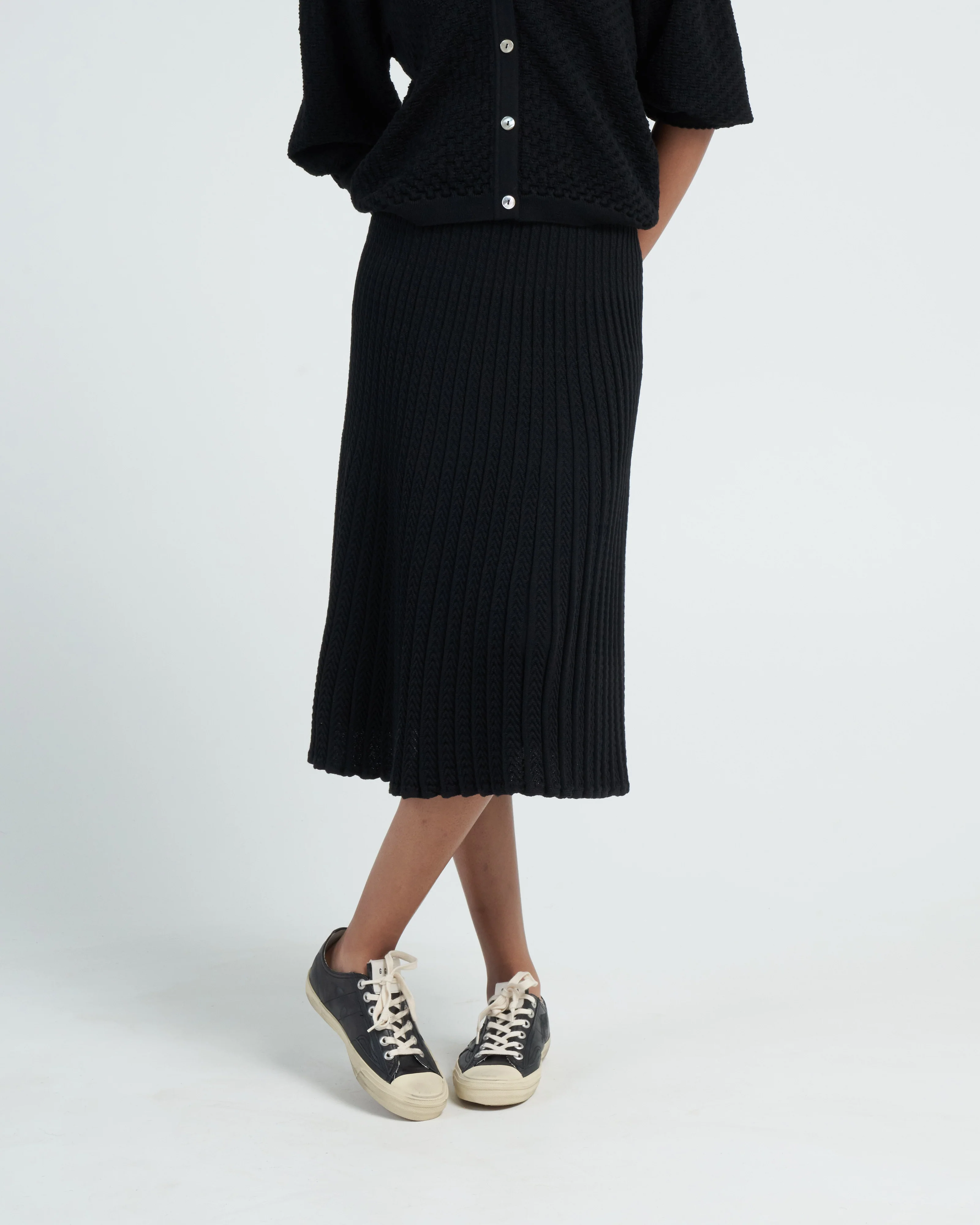 chevron knit flowing skirt - black - Image 2