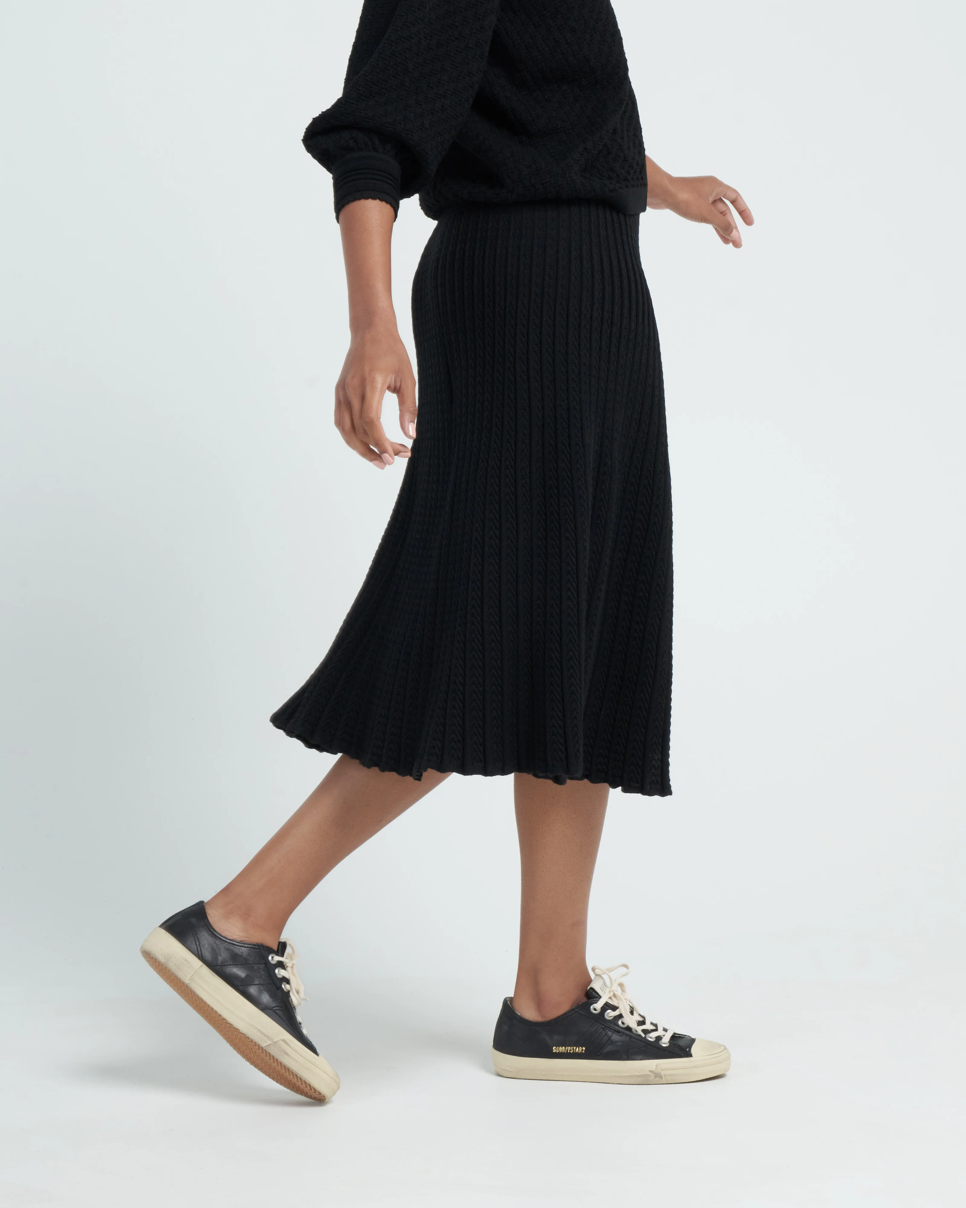 chevron knit flowing skirt - black - Image 3