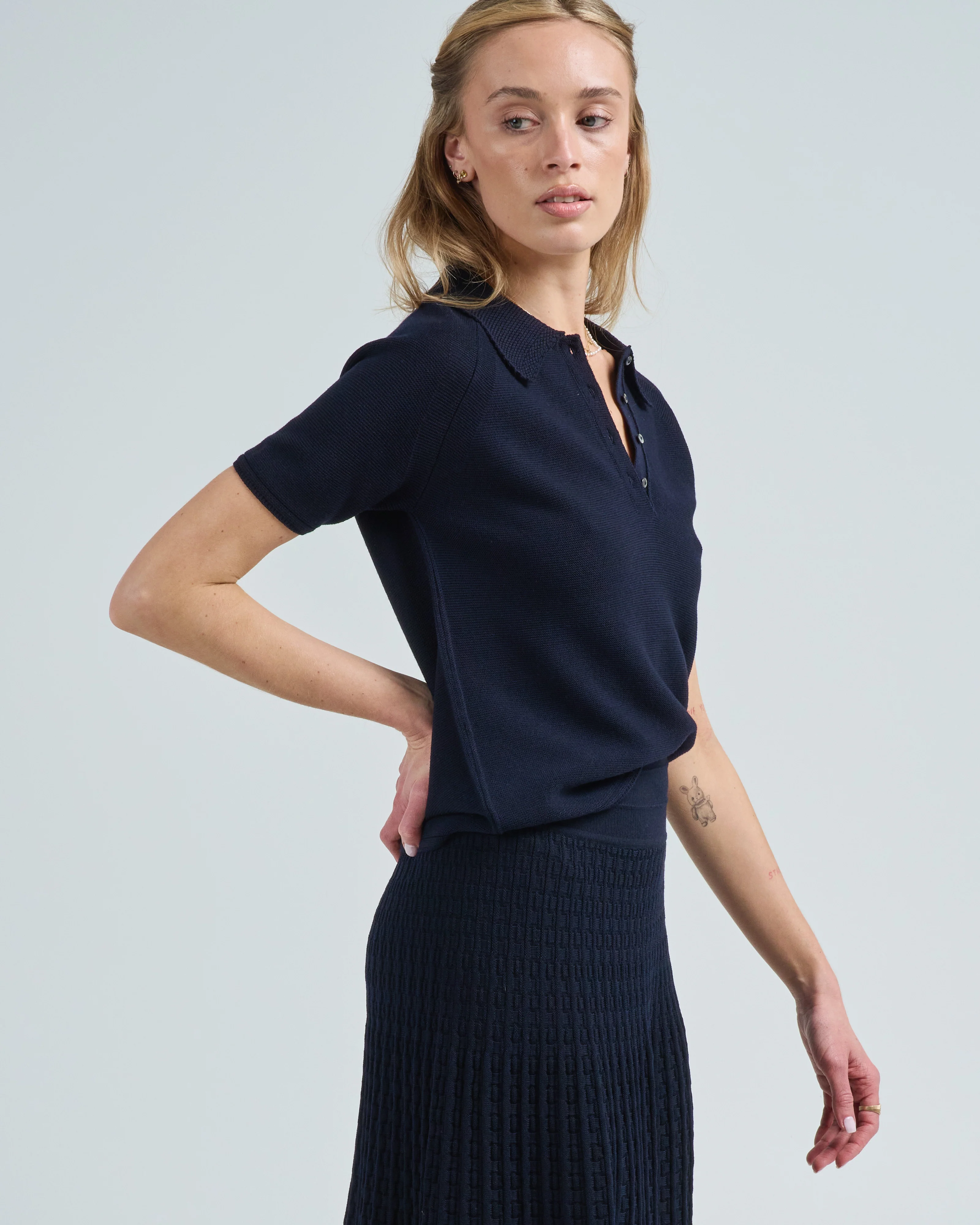 elbow length polo top