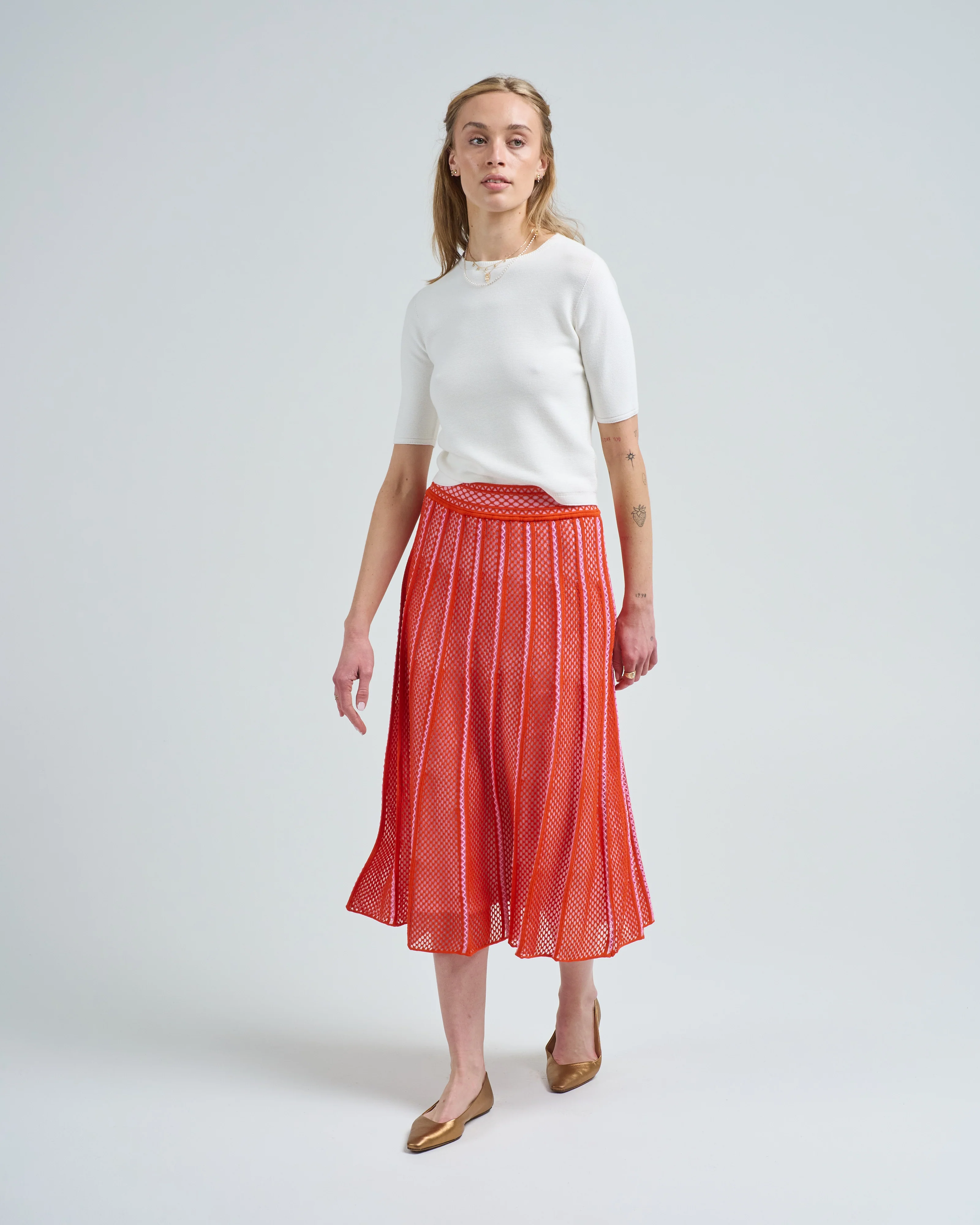 elbow length crew neck fine knit top in cotton - Image 5