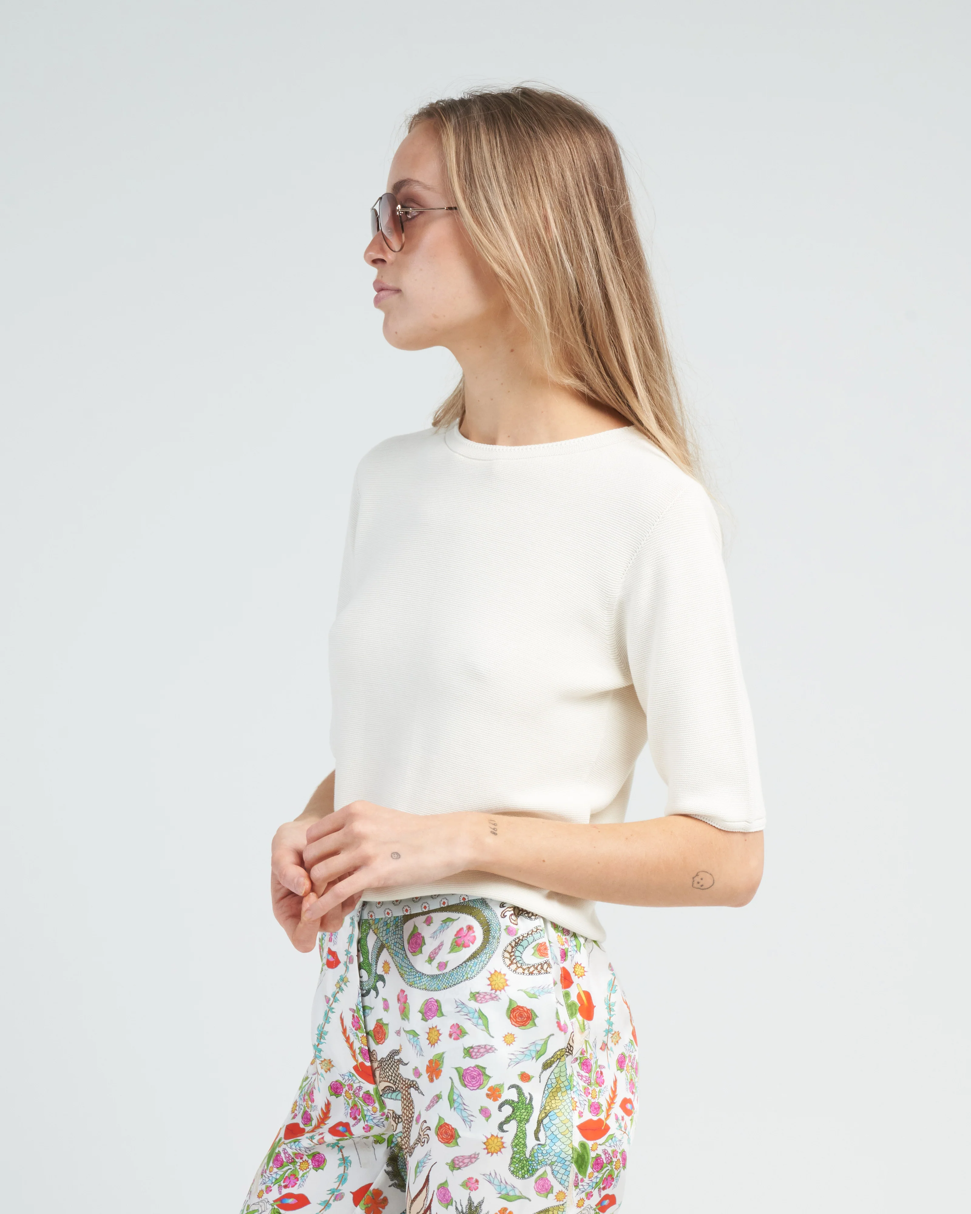 fine cotton top with elbow length sleeves - milk - Image 3