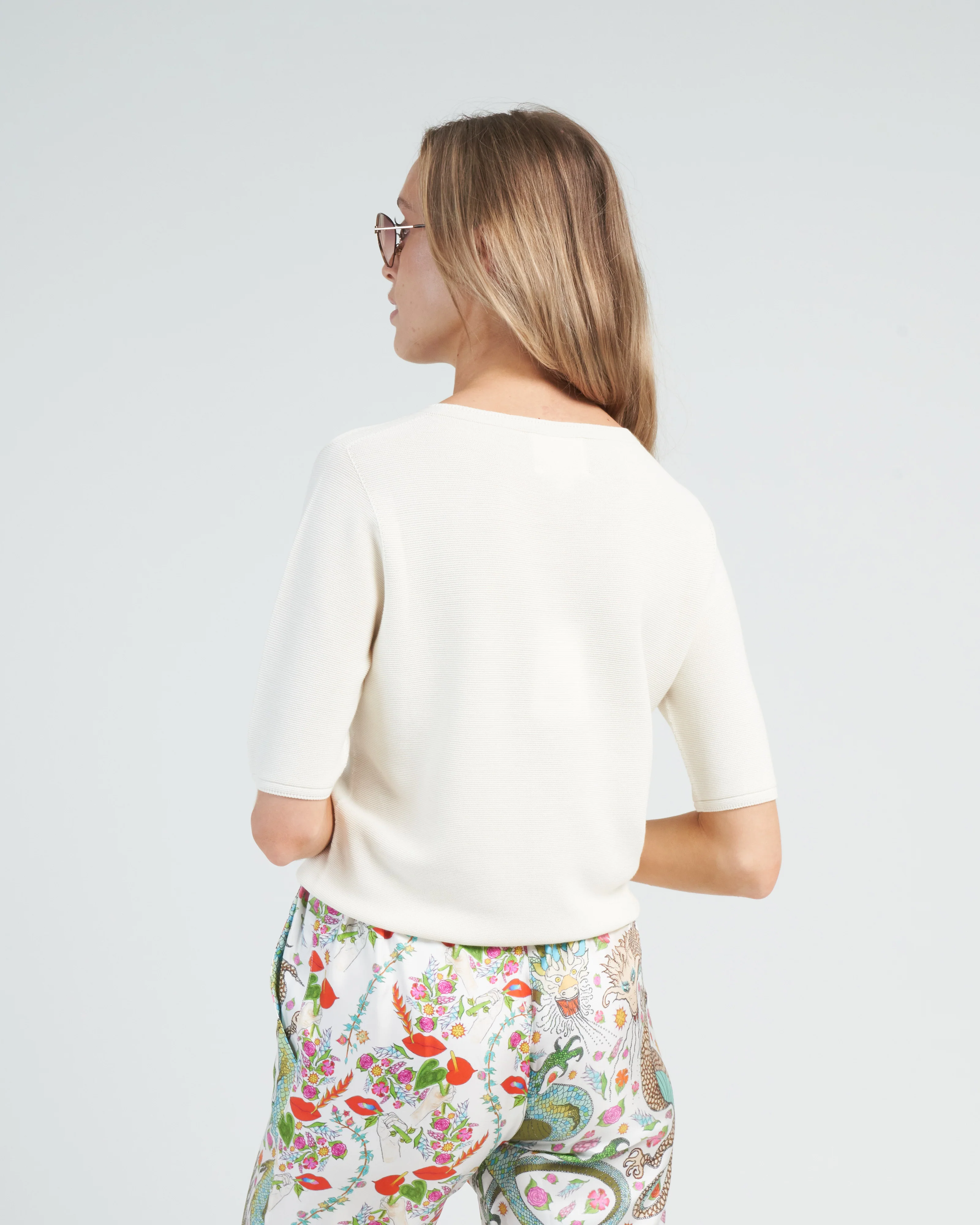 fine cotton top with elbow length sleeves - milk - Image 4