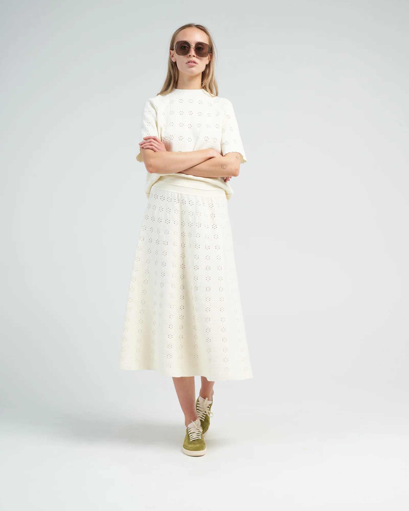 floral open work knit raglan top - natural - Image 2