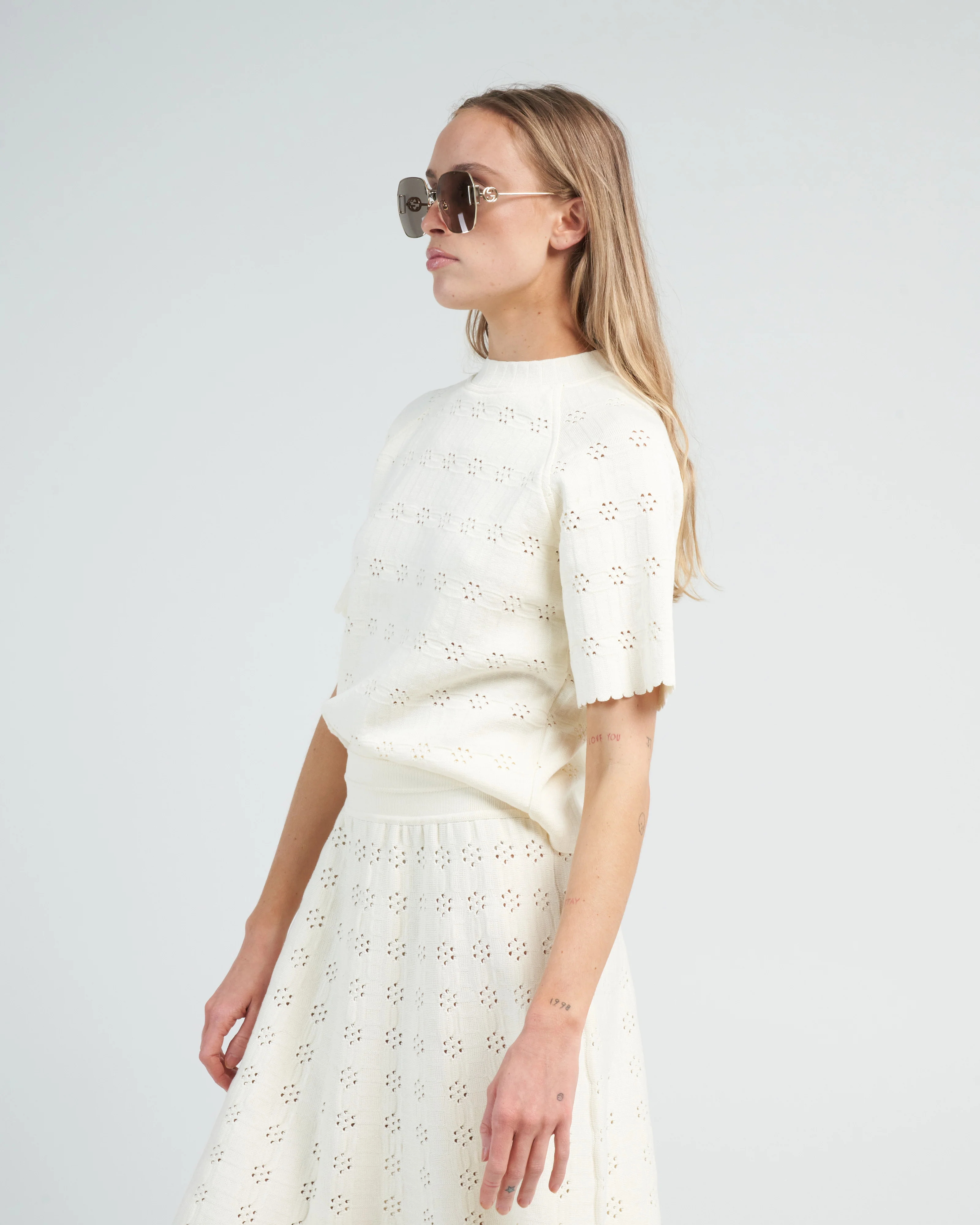floral open work knit raglan top - natural - Image 3