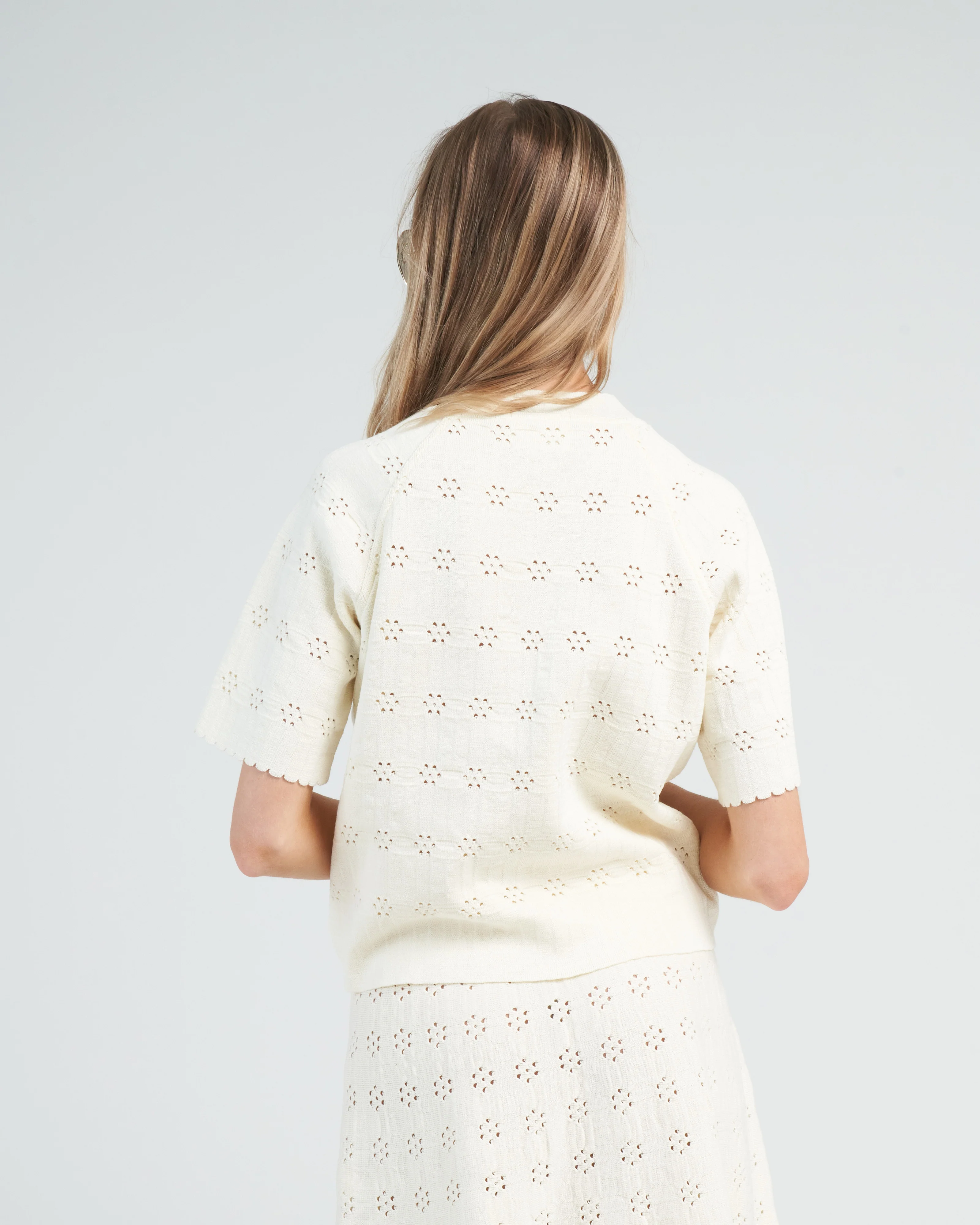 floral open work knit raglan top - natural - Image 4