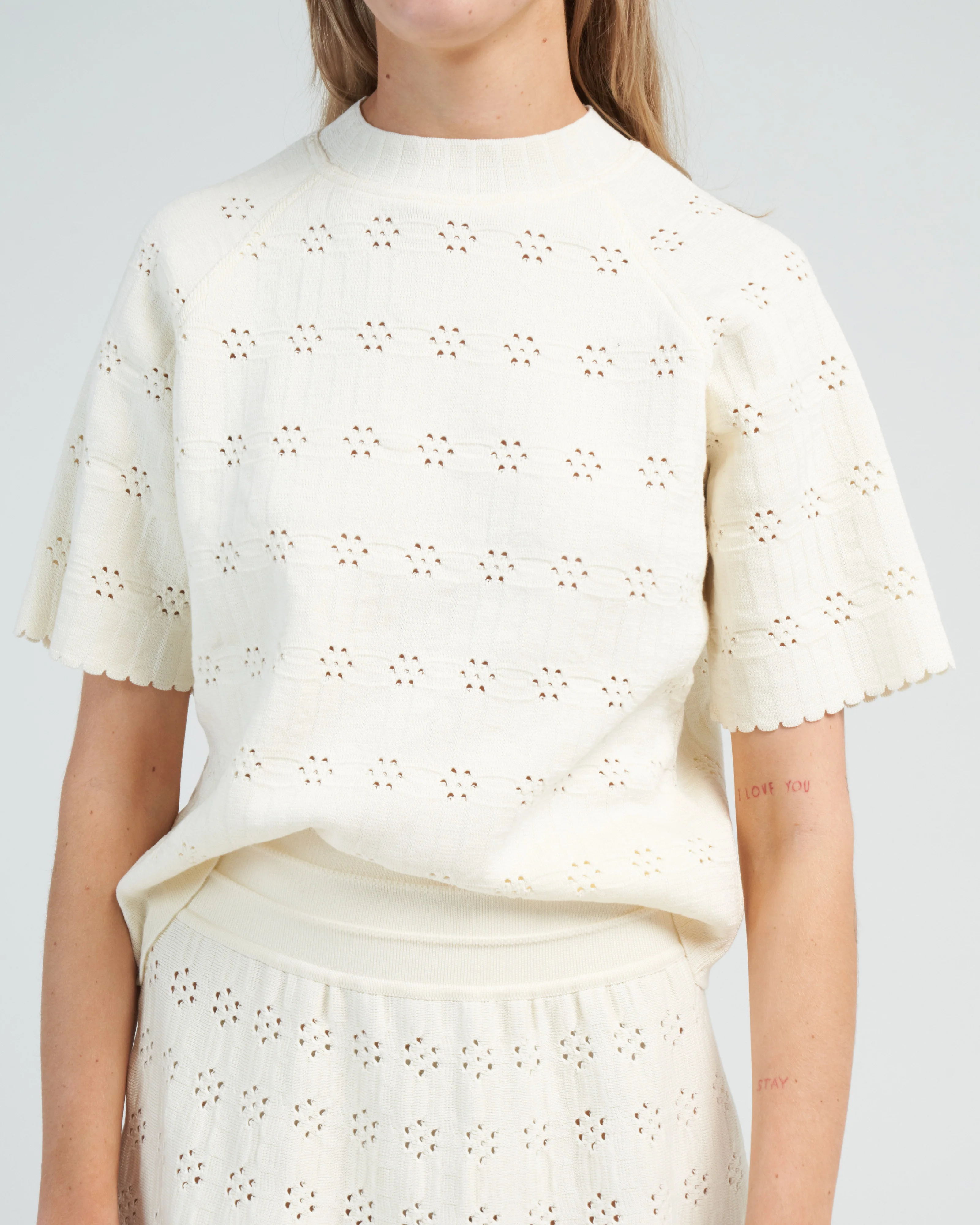 floral open work knit raglan top - natural - Image 5