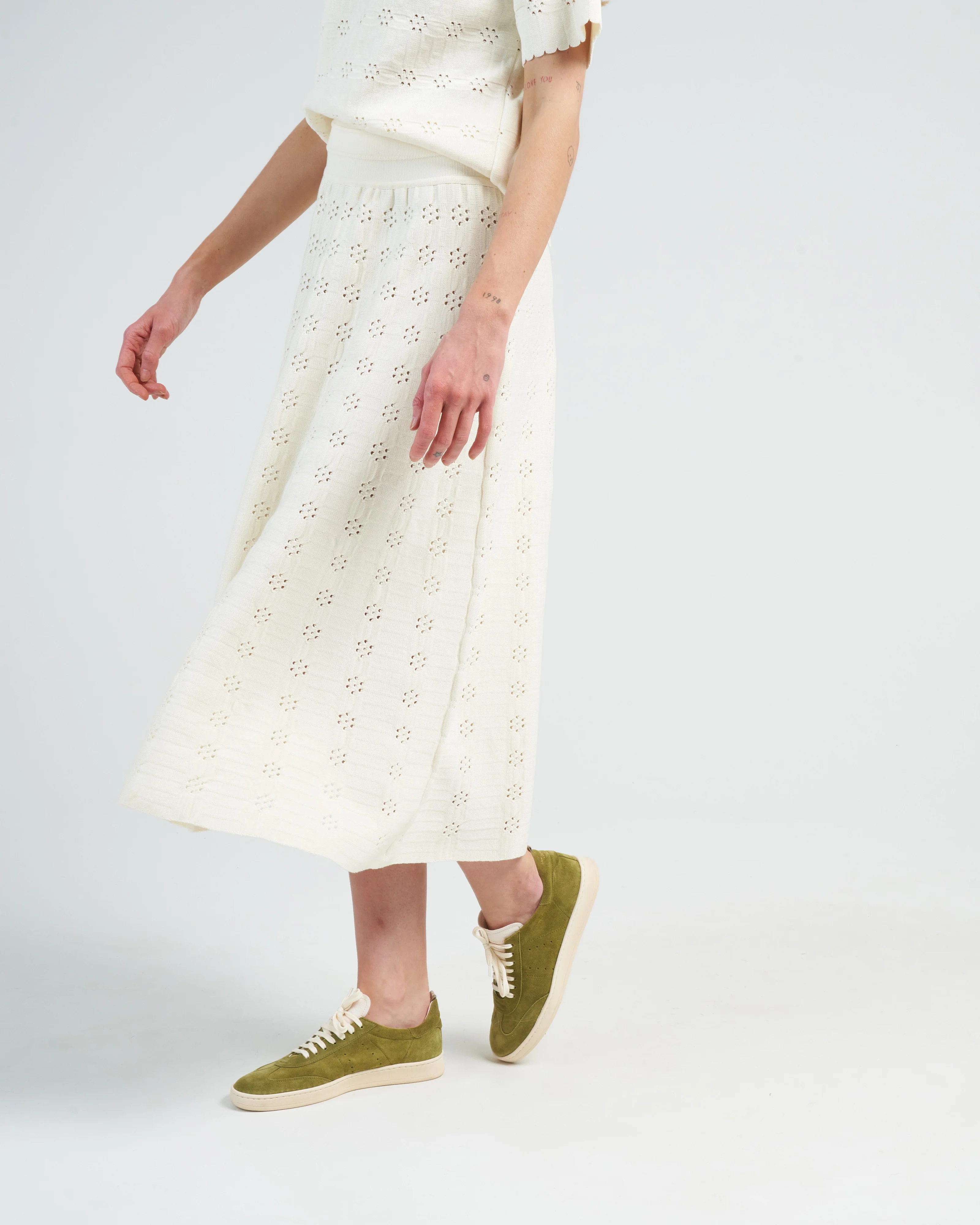 floral open work knit skirt - natural - Image 3