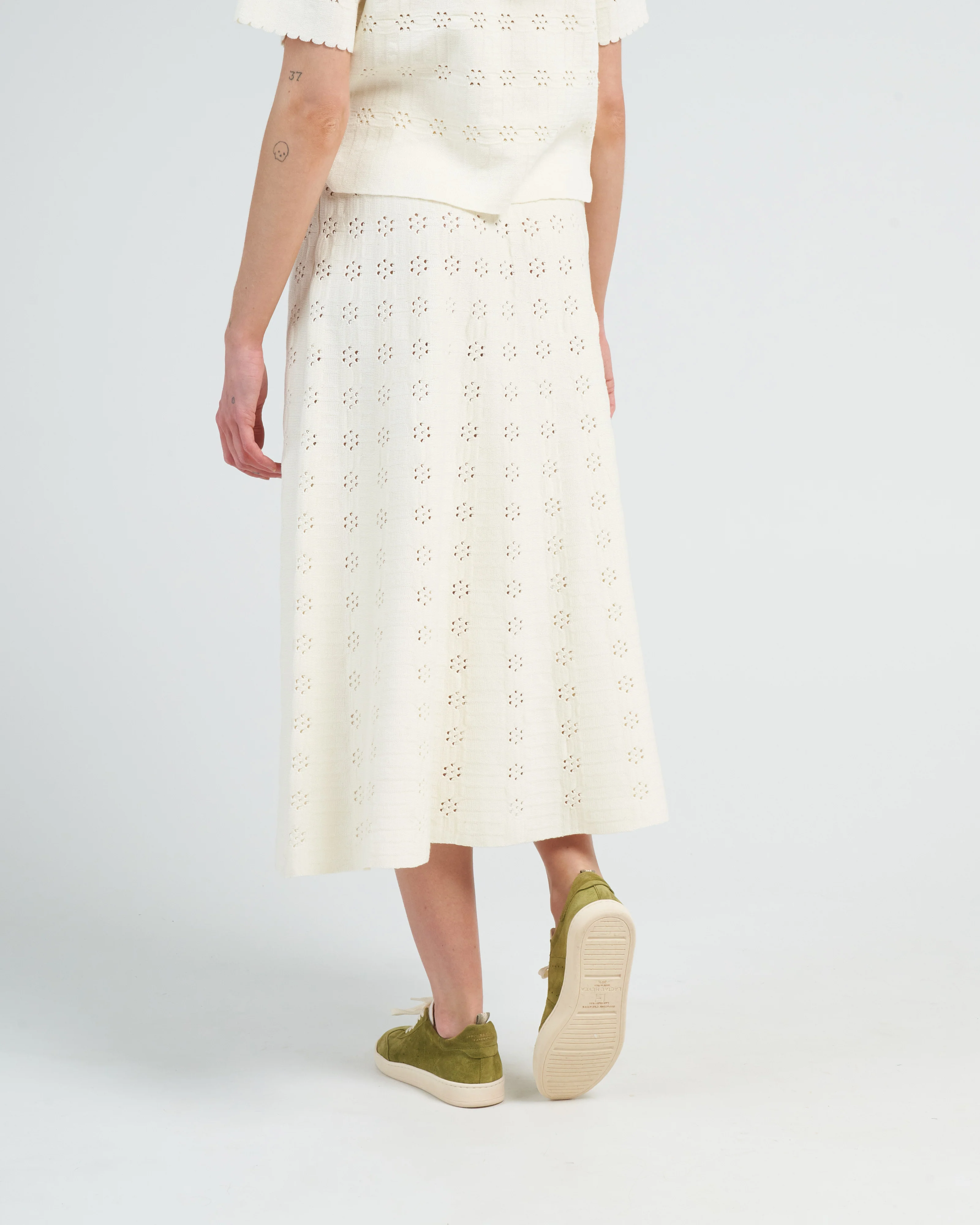 floral open work knit skirt - natural - Image 4