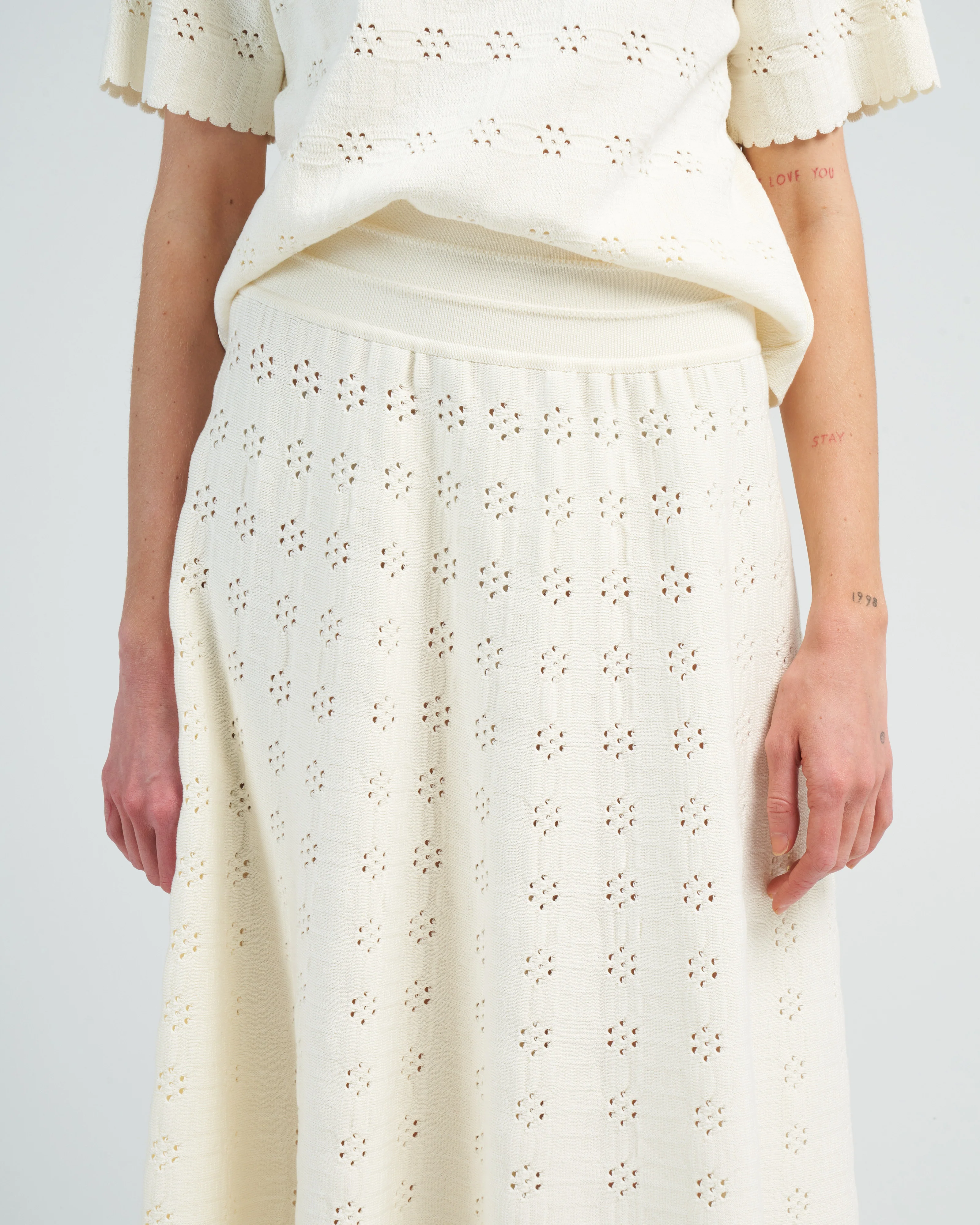 floral open work knit skirt - natural - Image 5