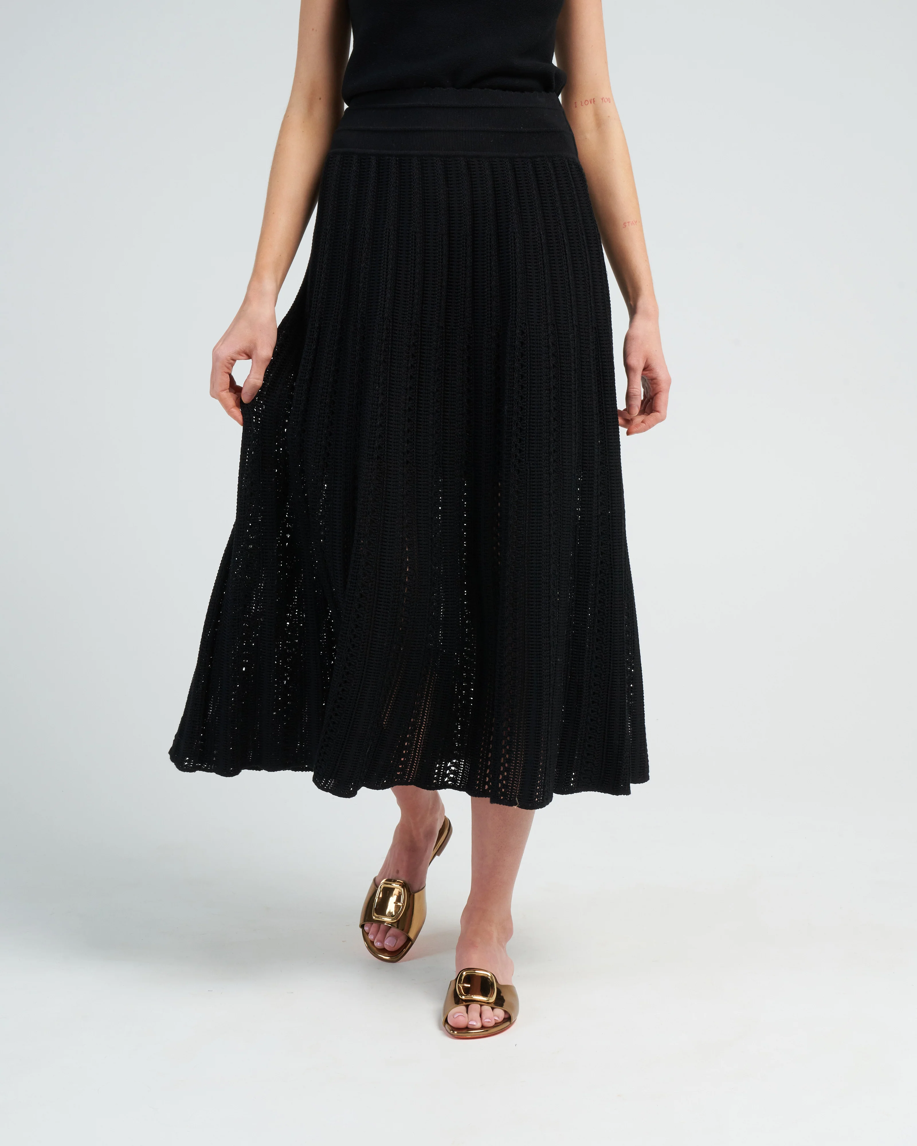 long skirt with macrome stitch - deep black - Image 2