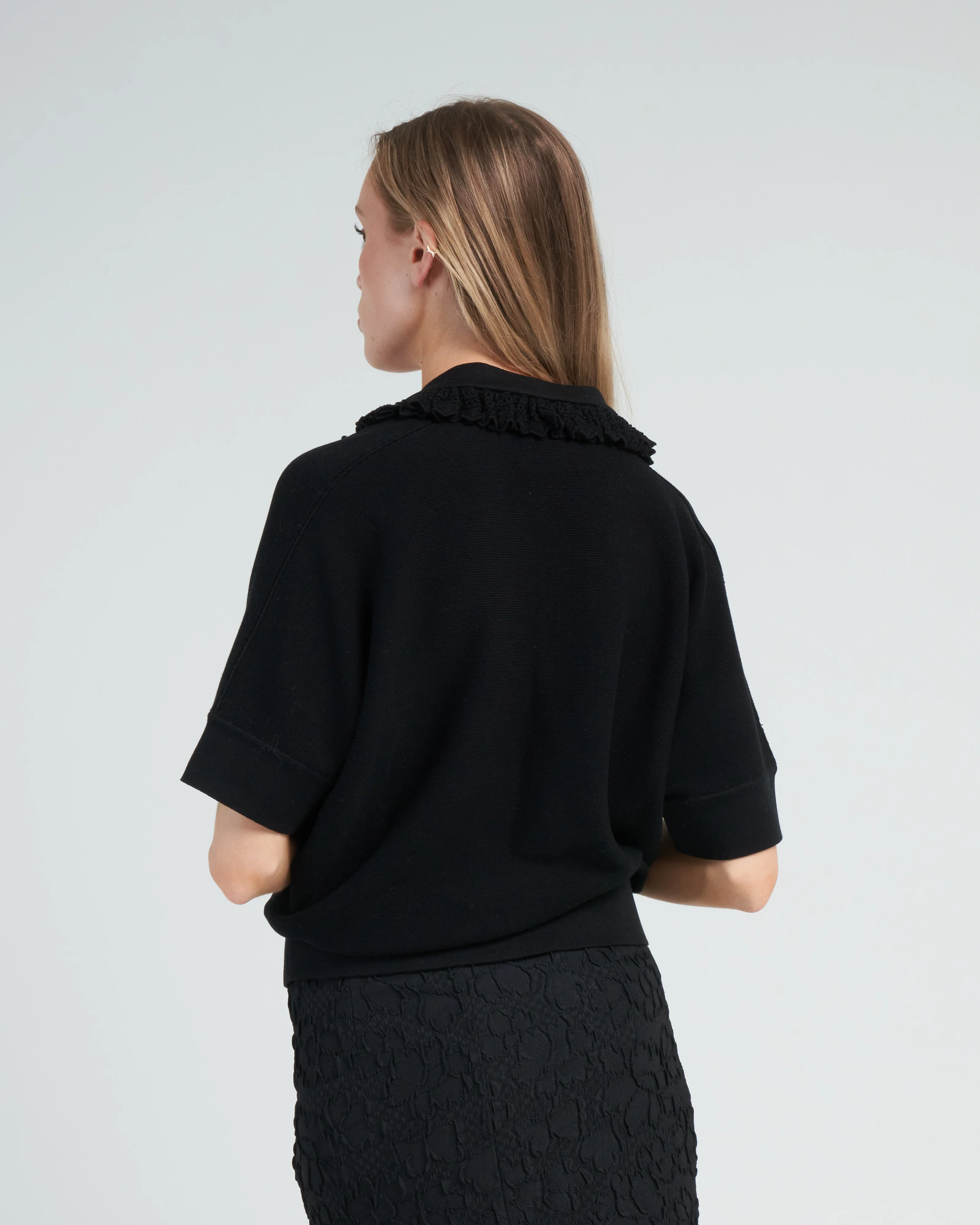 maxi ruffled collar modern top - deep black - Image 4