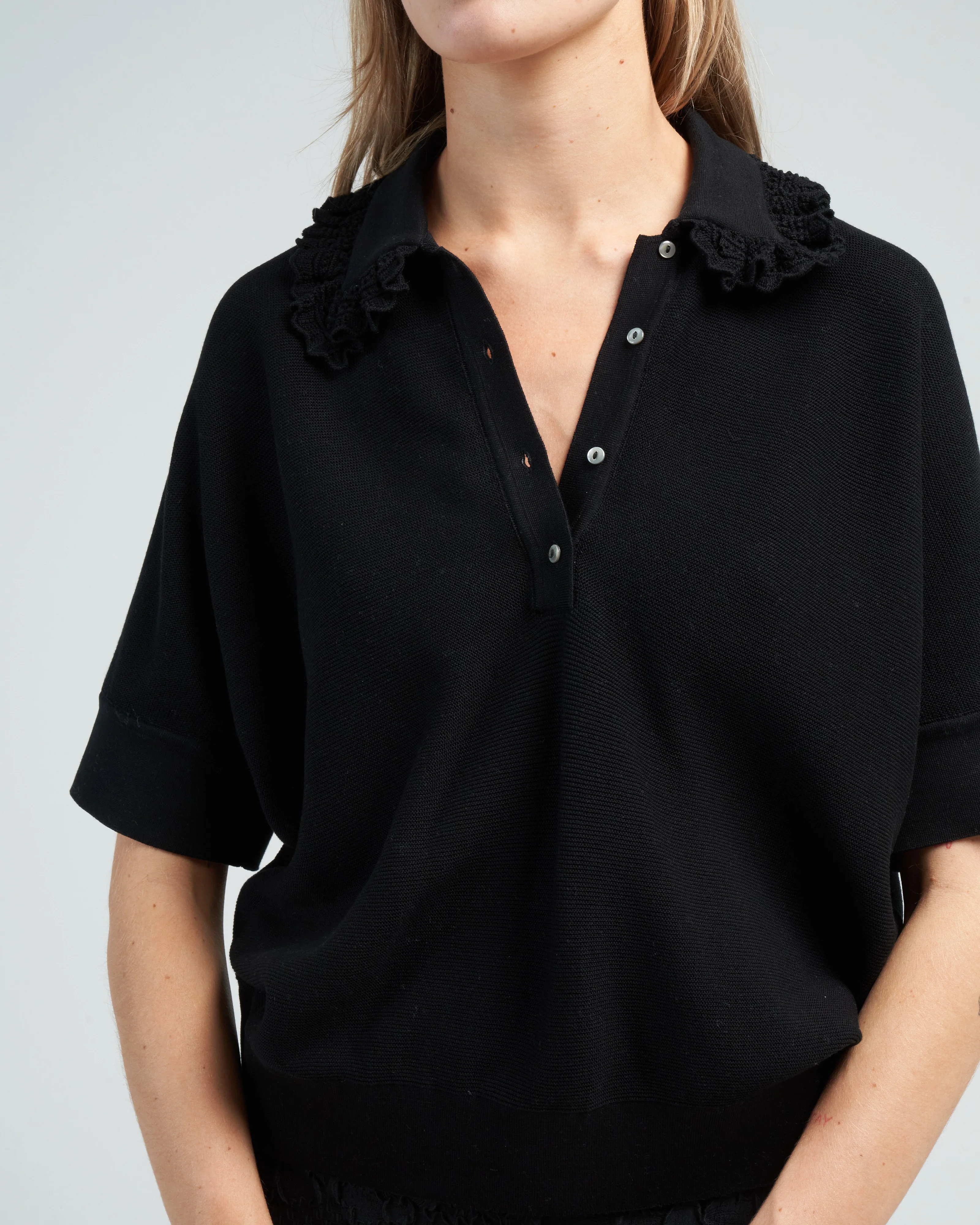 maxi ruffled collar modern top - deep black - Image 5