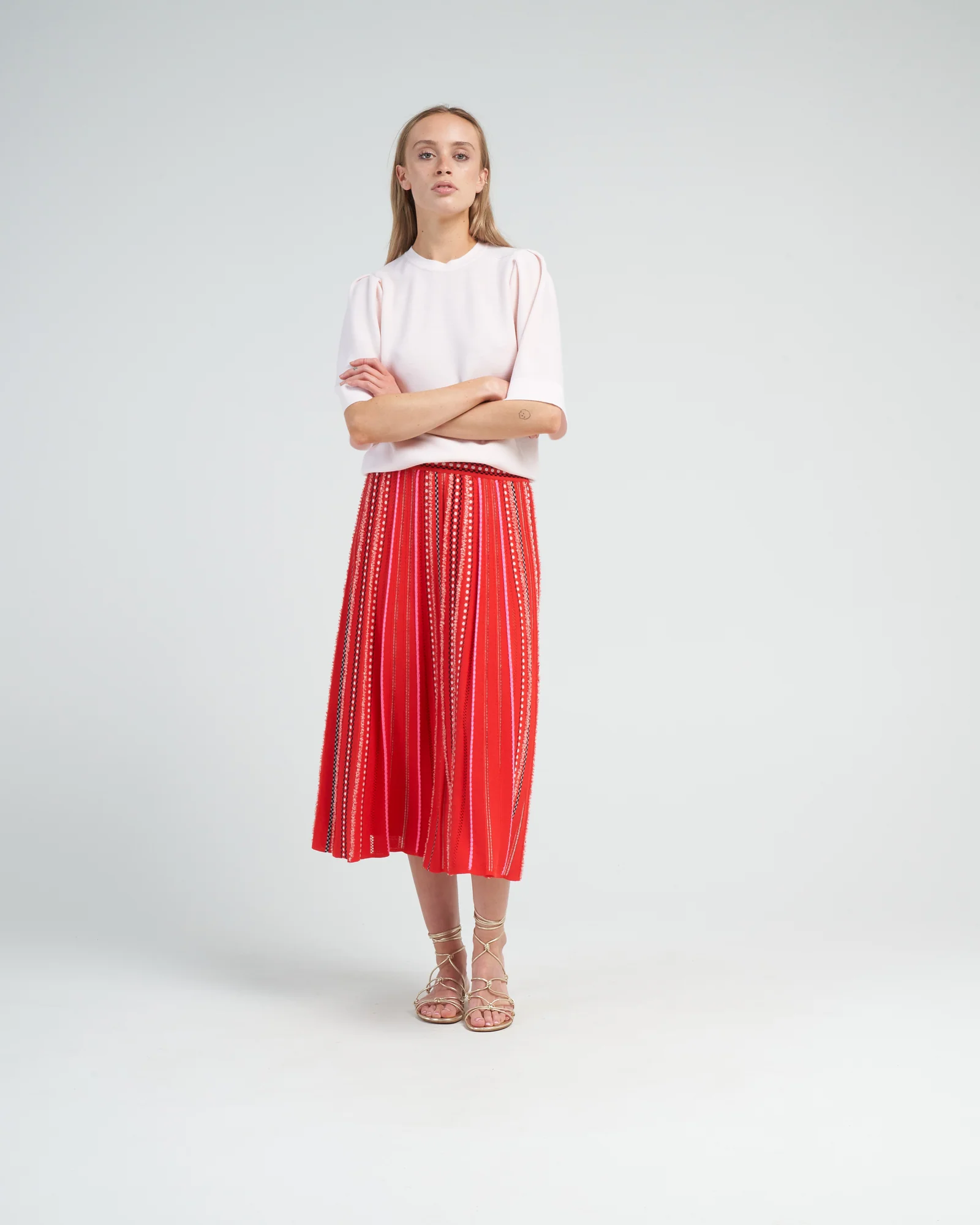 pleated elbow sleeves knit top - petal - Image 2