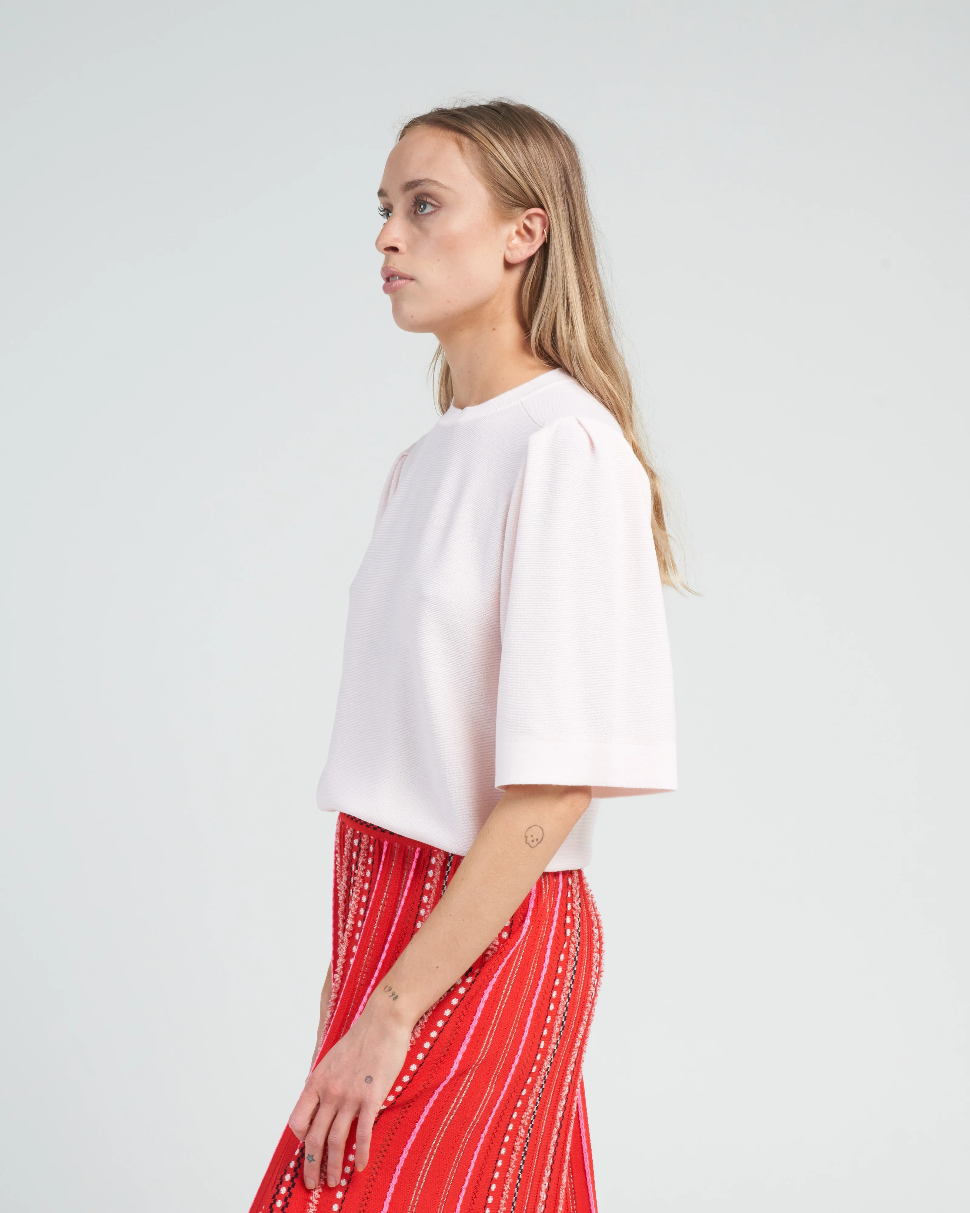 pleated elbow sleeves knit top - petal - Image 3