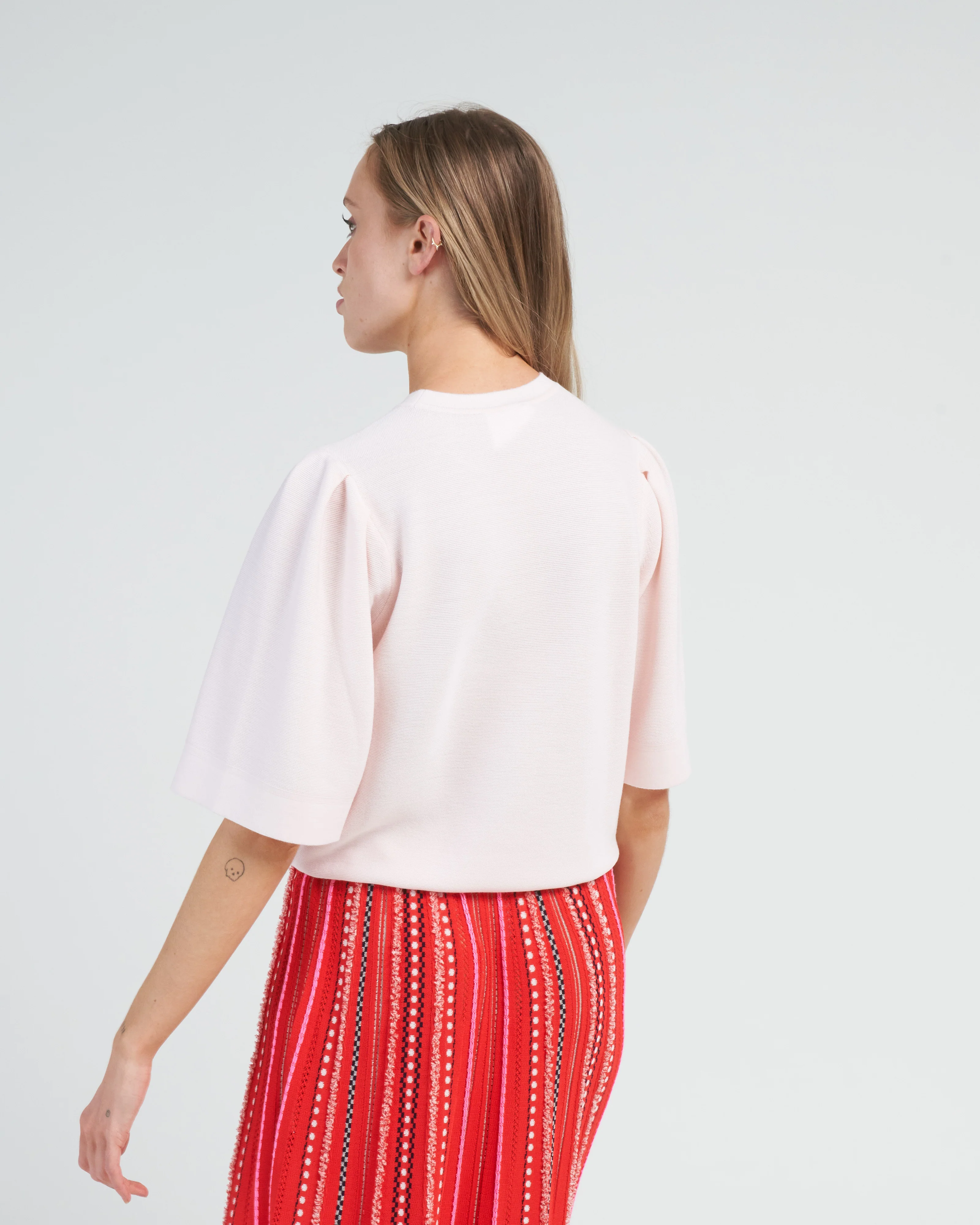 pleated elbow sleeves knit top - petal - Image 4