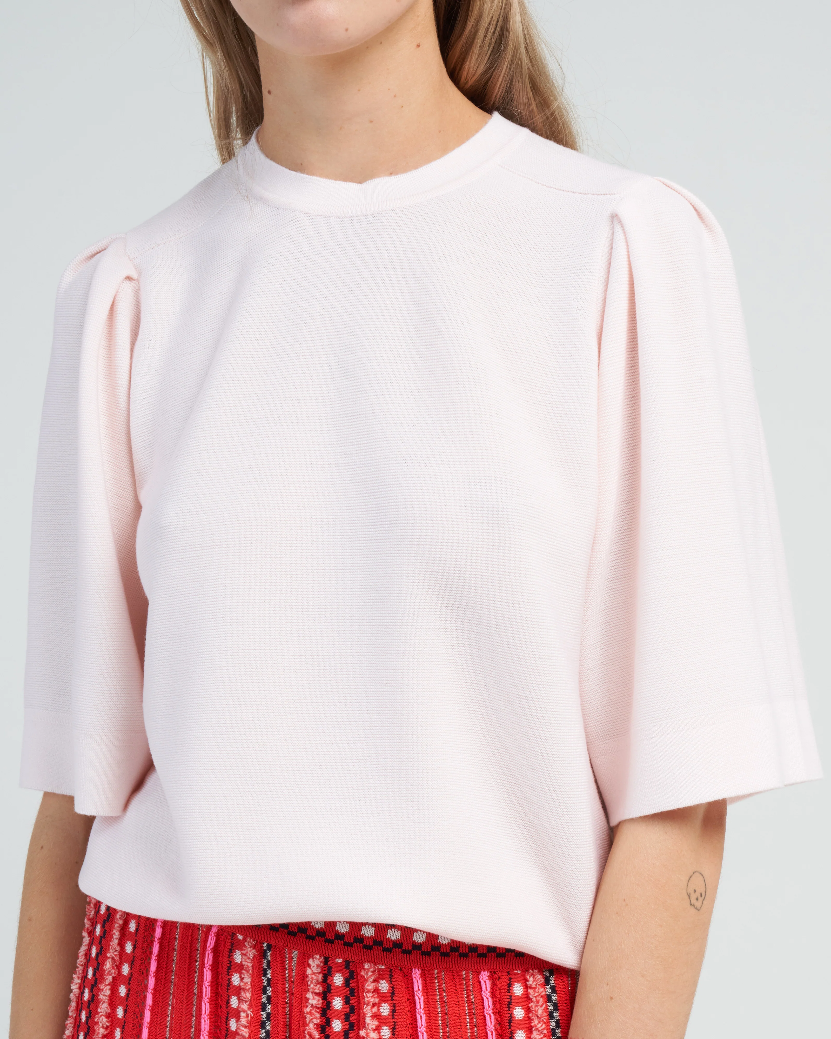 pleated elbow sleeves knit top - petal - Image 5