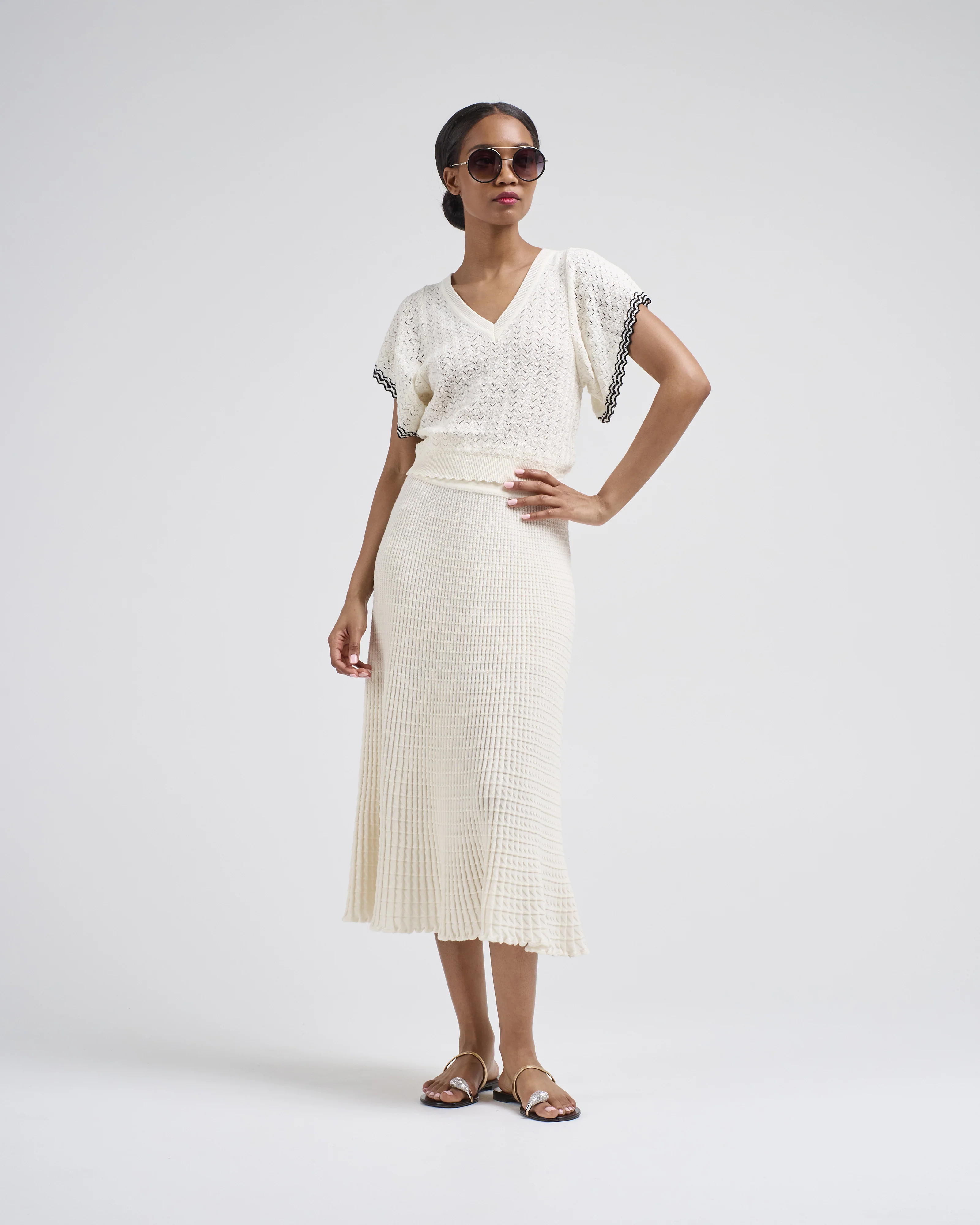 pointelle v neck top - Image 2