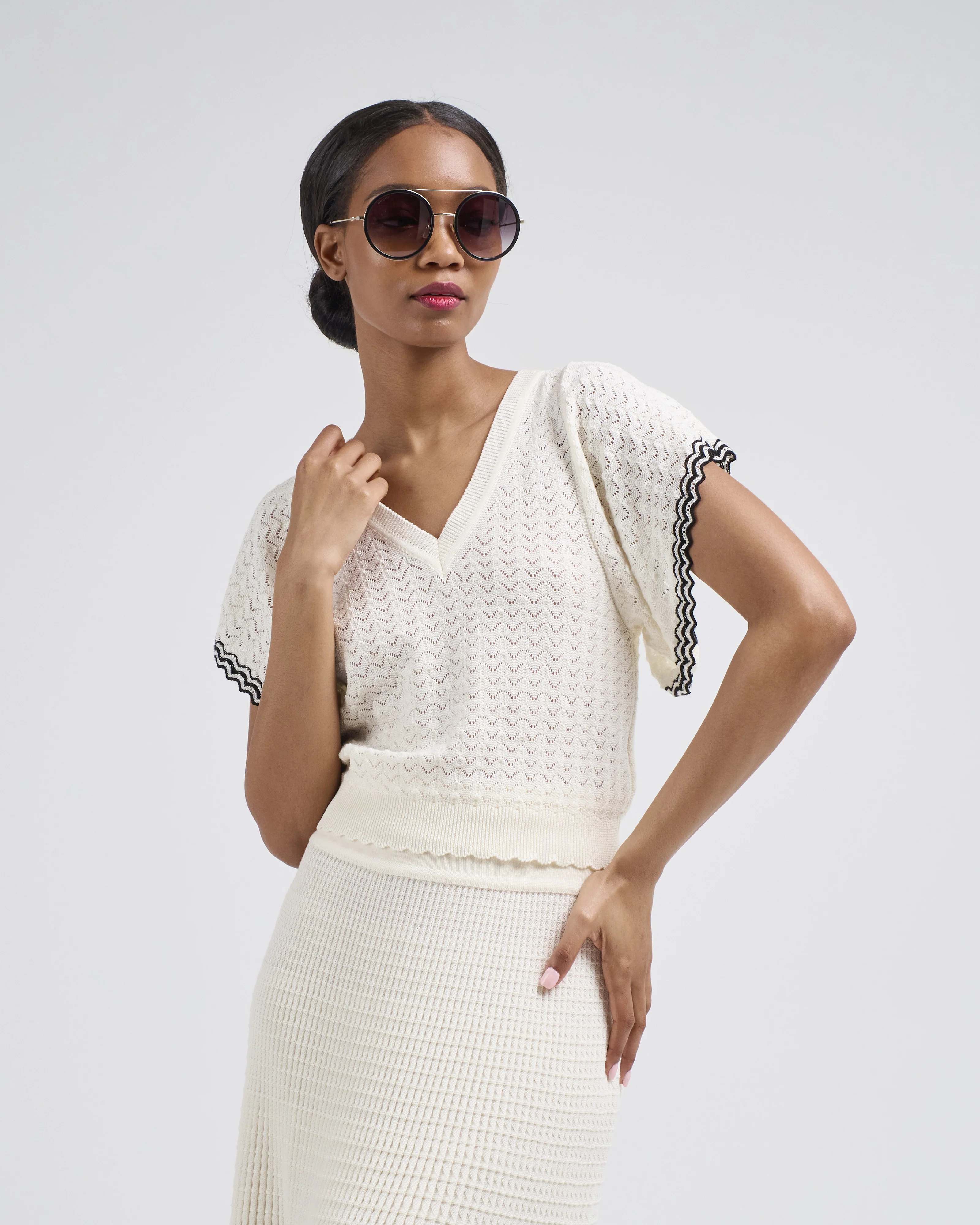 pointelle v neck top - Image 3