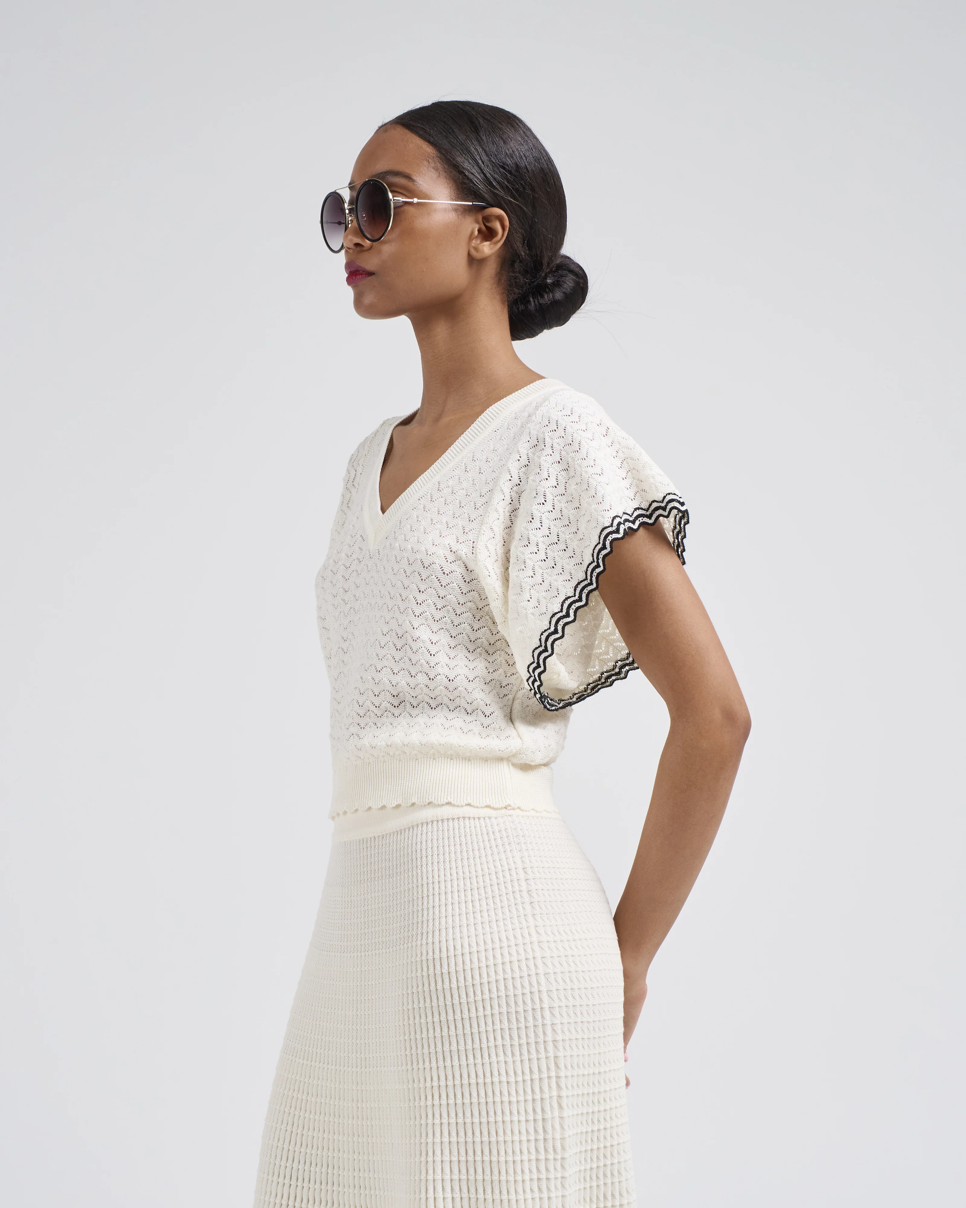 pointelle v neck top - Image 4