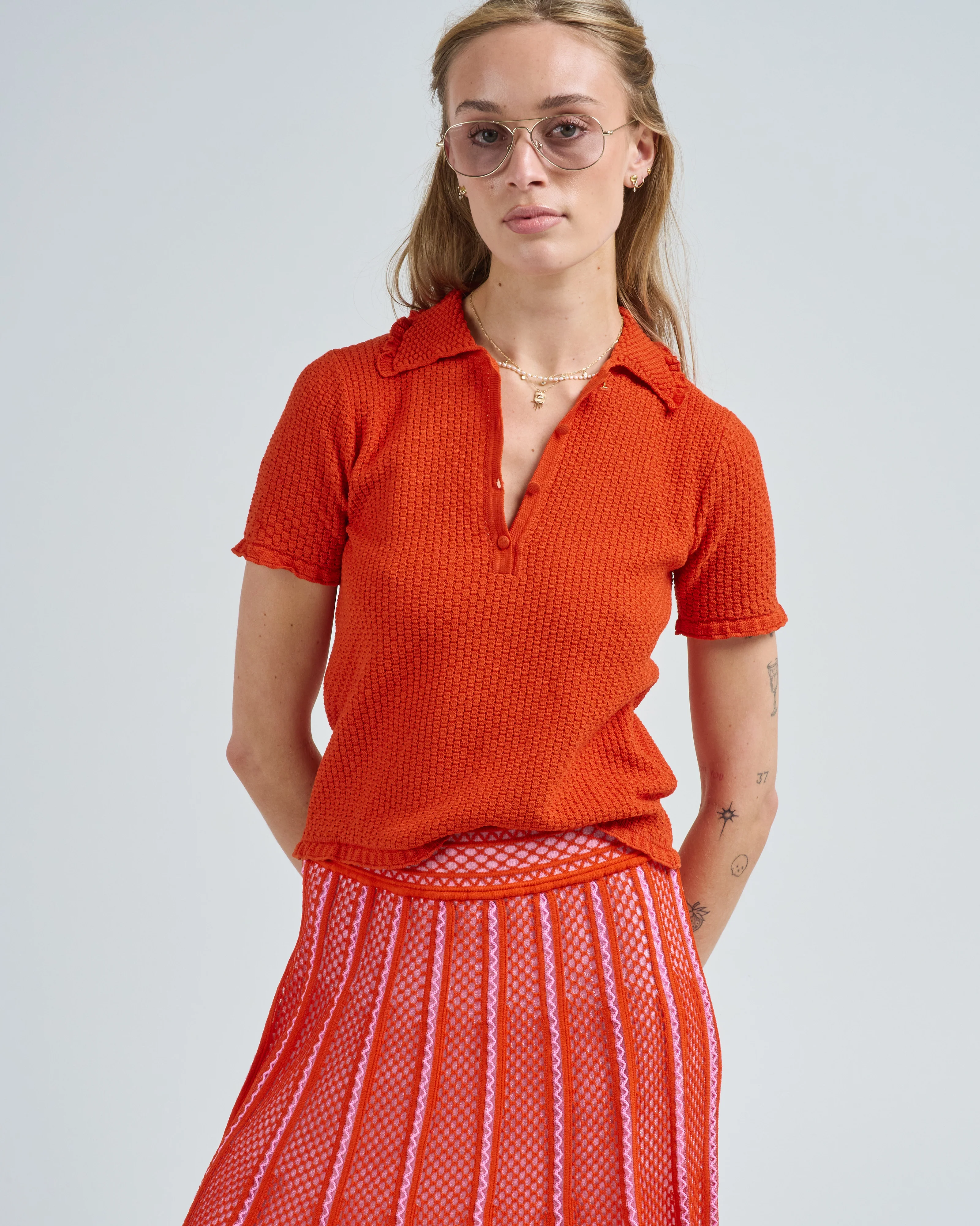 short sleeves light textured knit polo