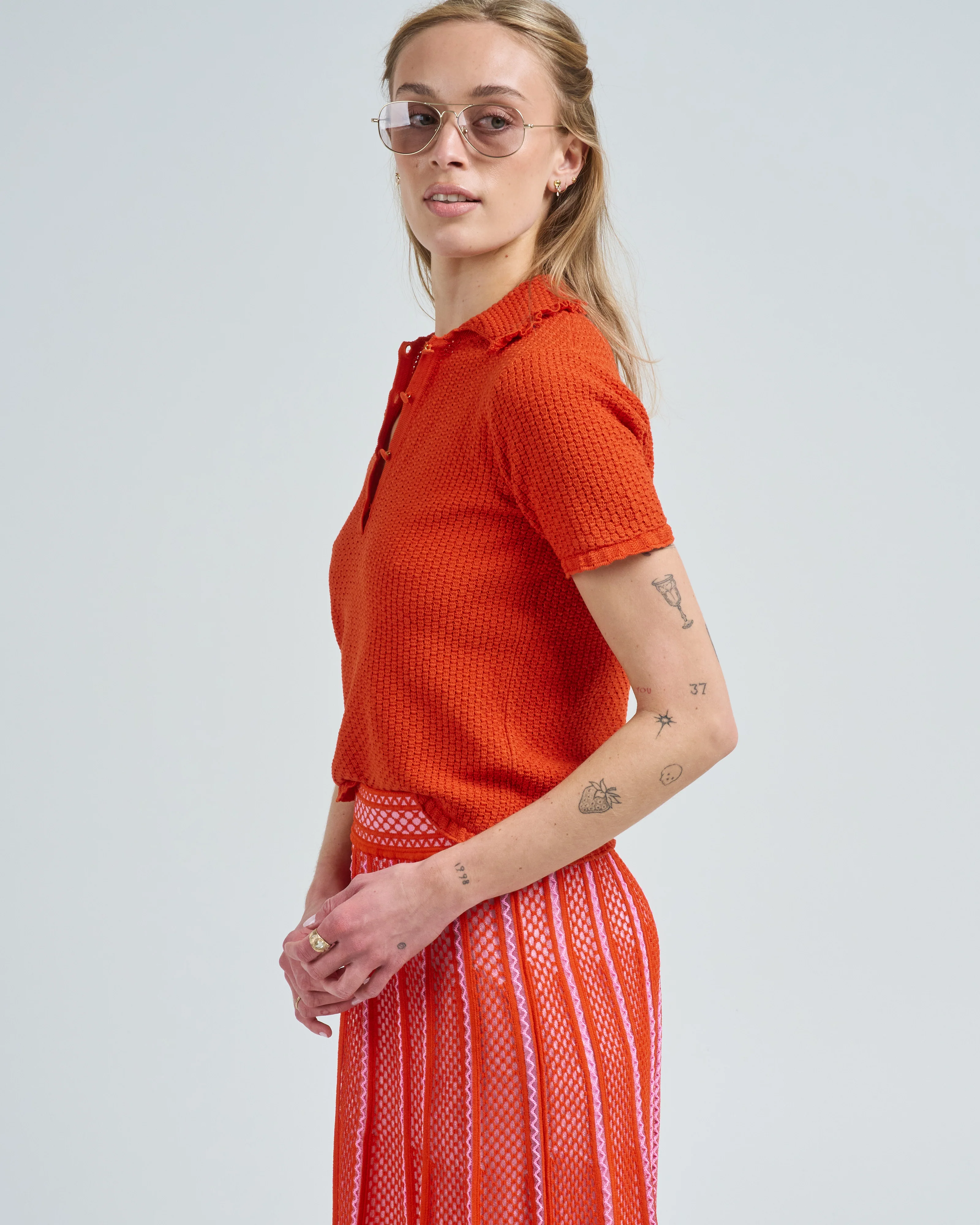 short sleeves light textured knit polo - Image 3