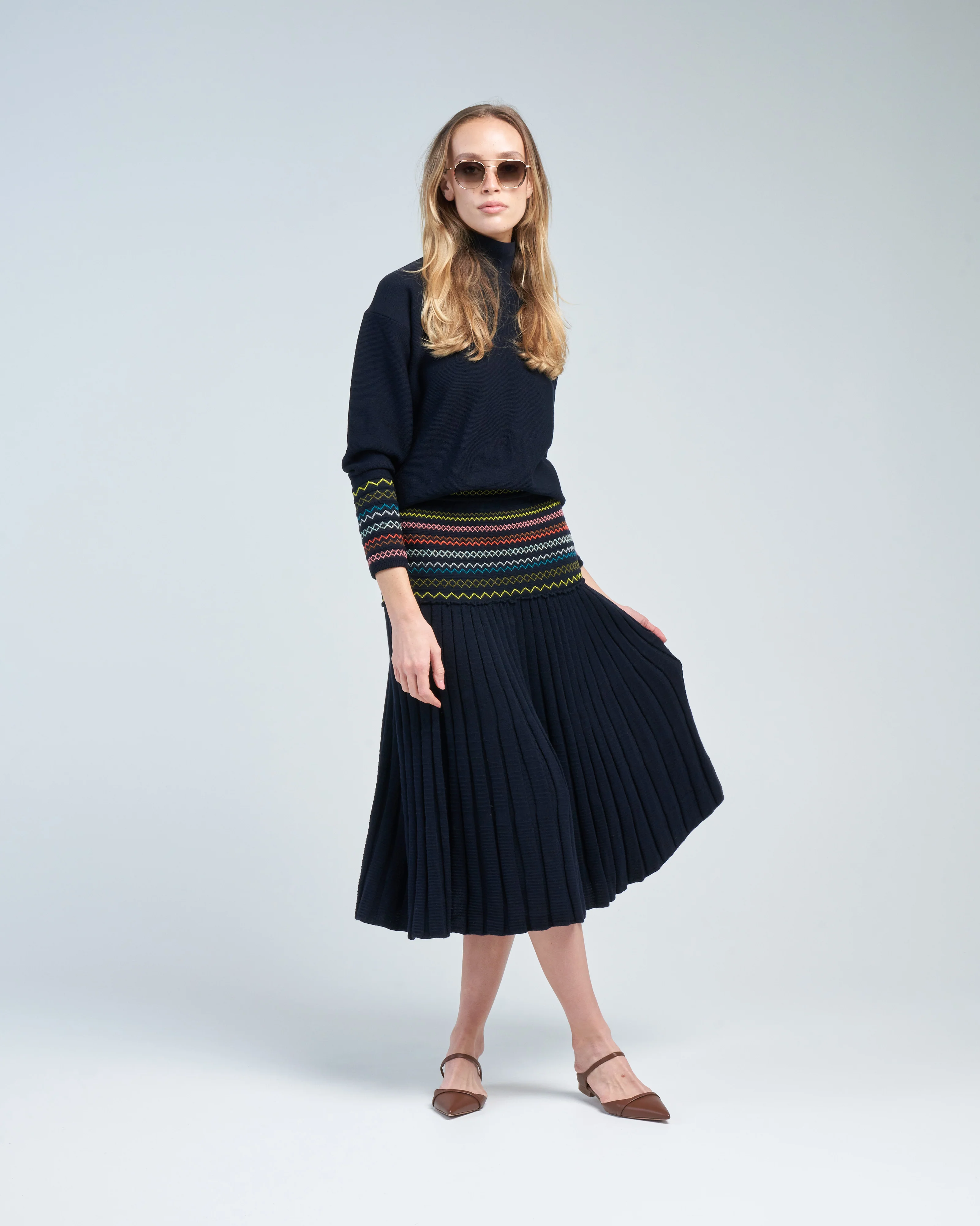 smocked high neck knit top - Image 2