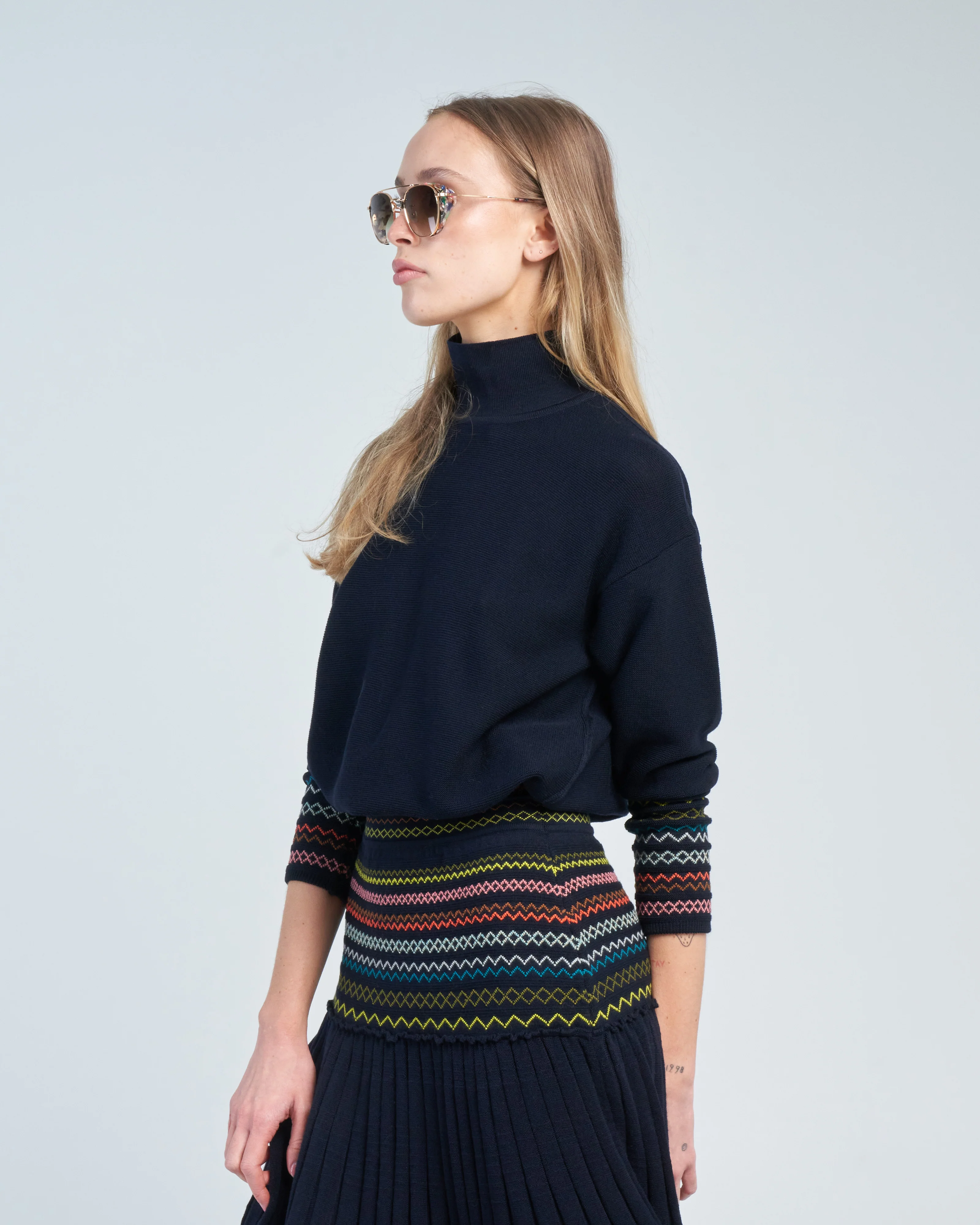 smocked high neck knit top - Image 3
