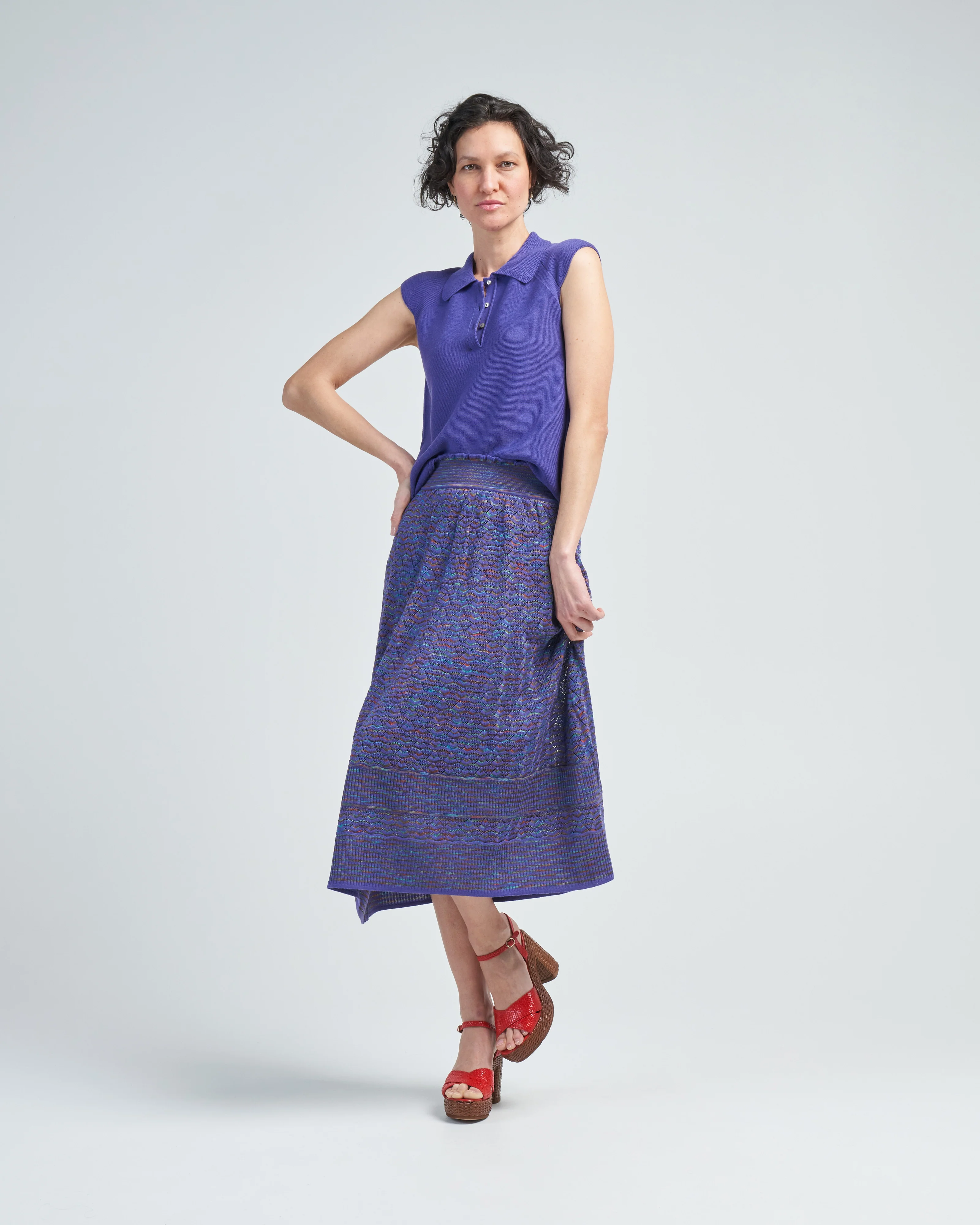 striped couture openwork knit skirt - Image 2
