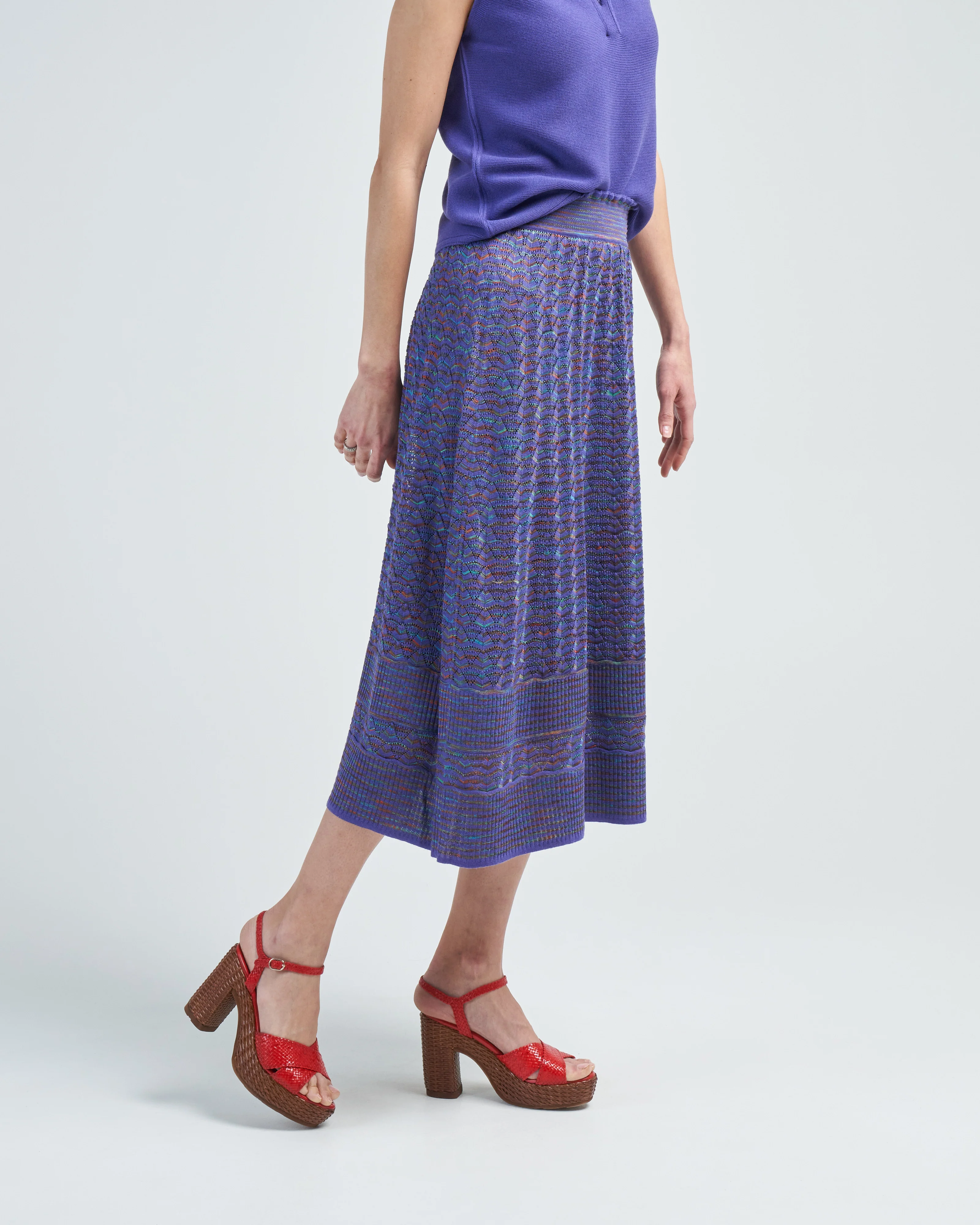 striped couture openwork knit skirt - Image 3