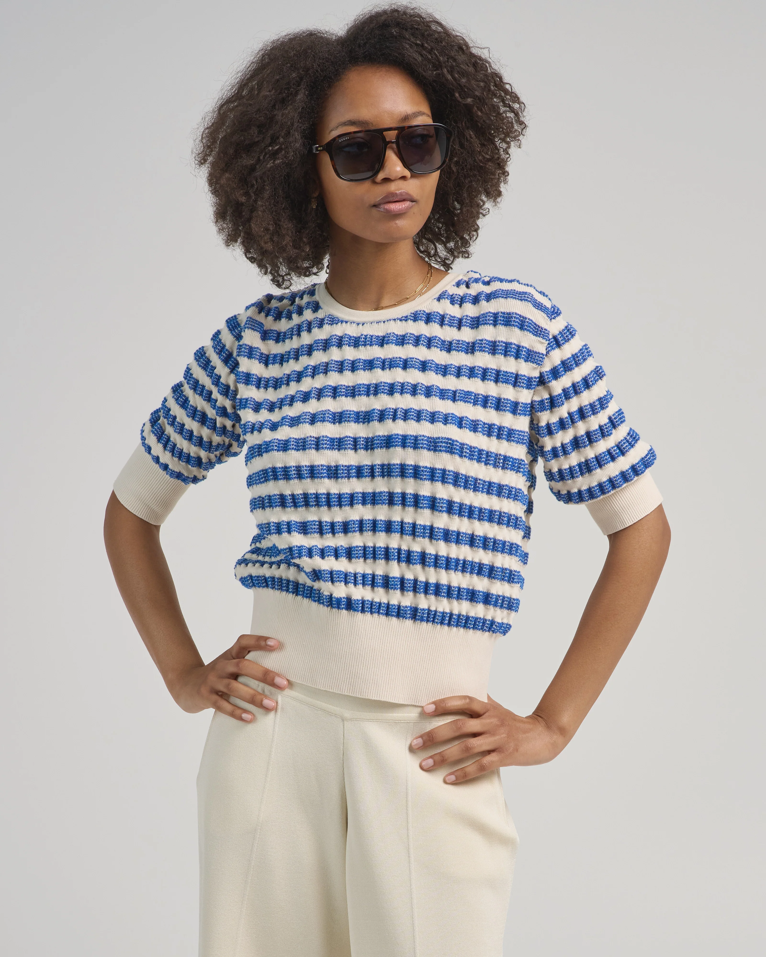 striped seersucker knit top - Image 2