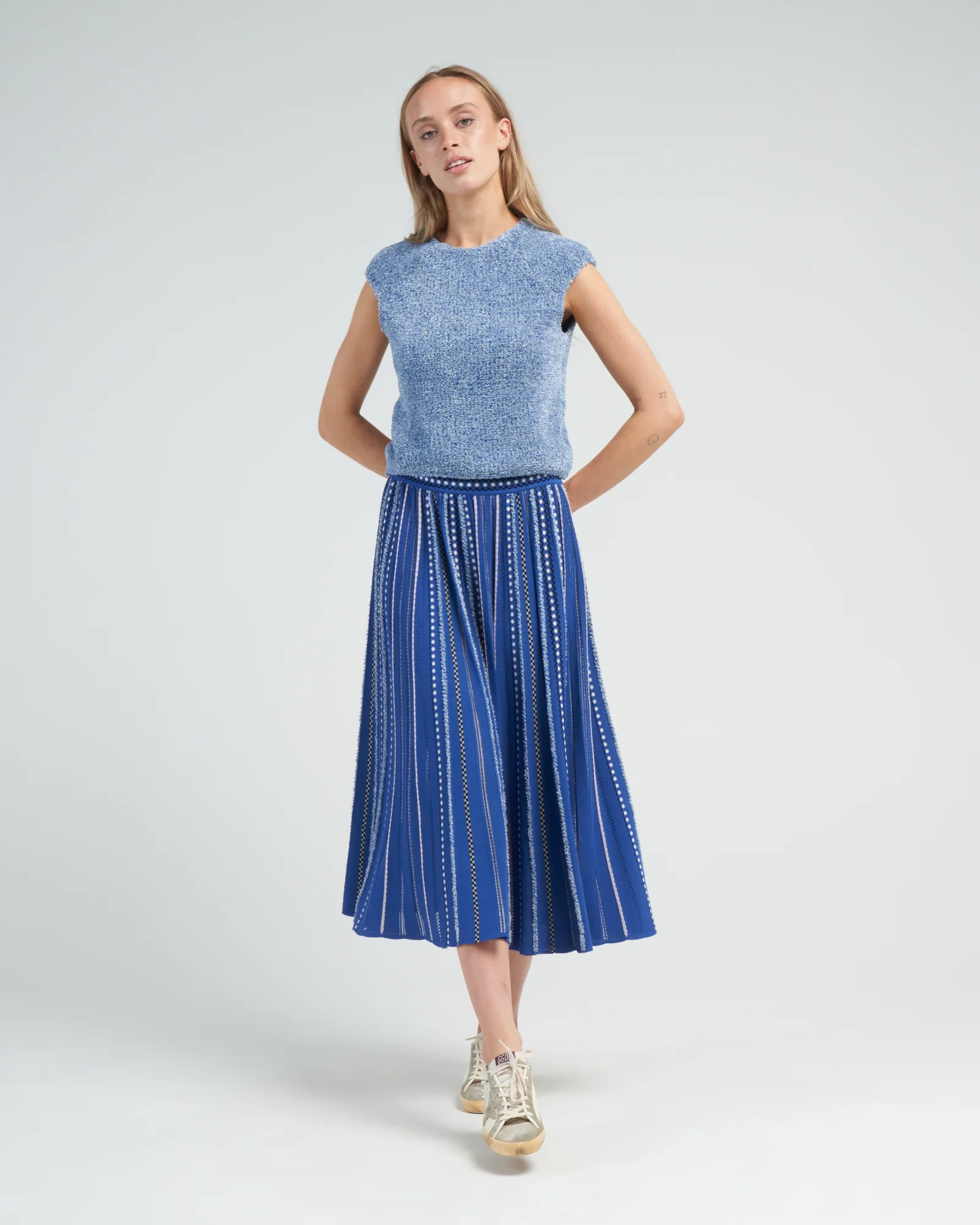 summer jacquard knit skirt - blue faience - Image 2