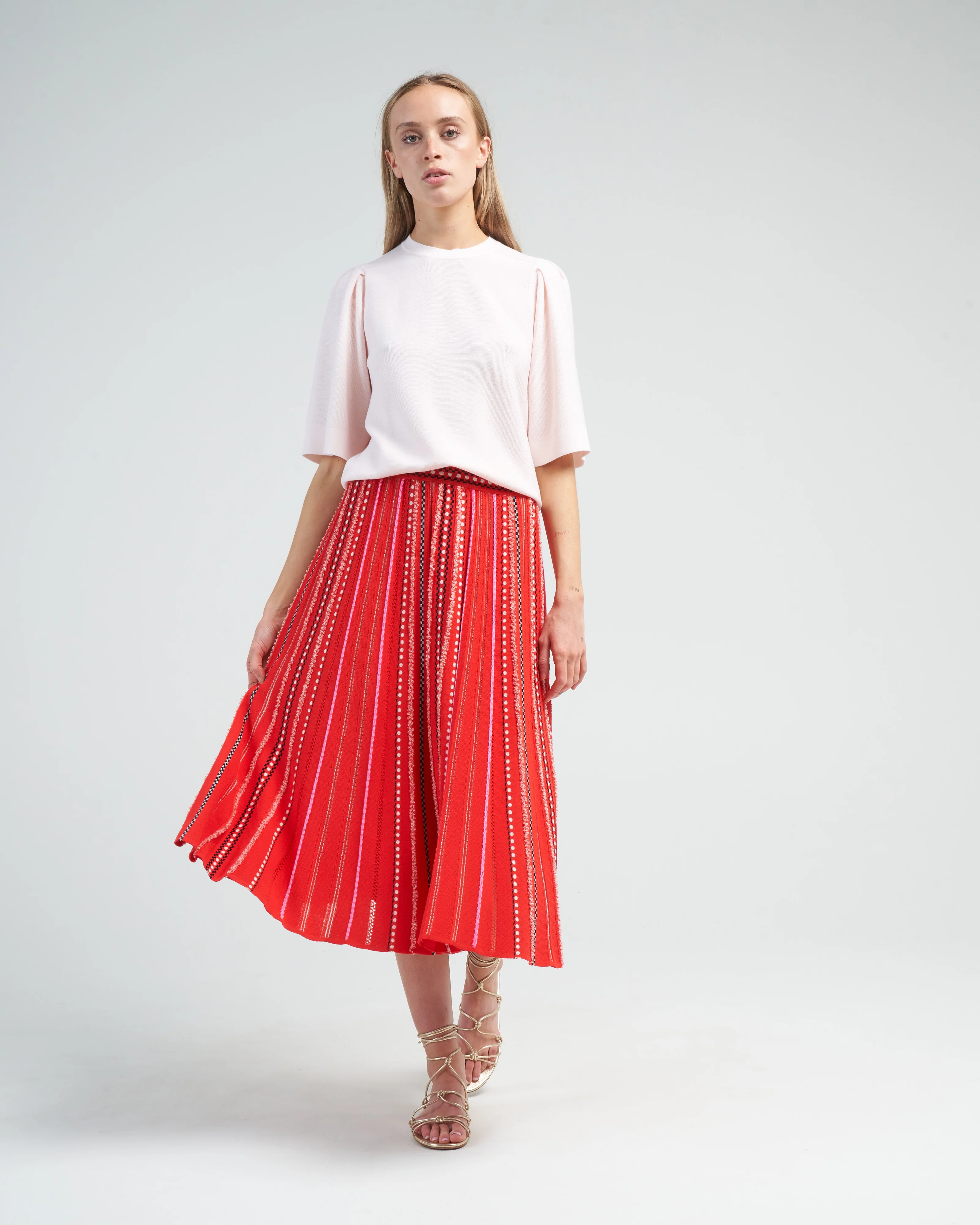 summer jacquard knit skirt - bright red - Image 2