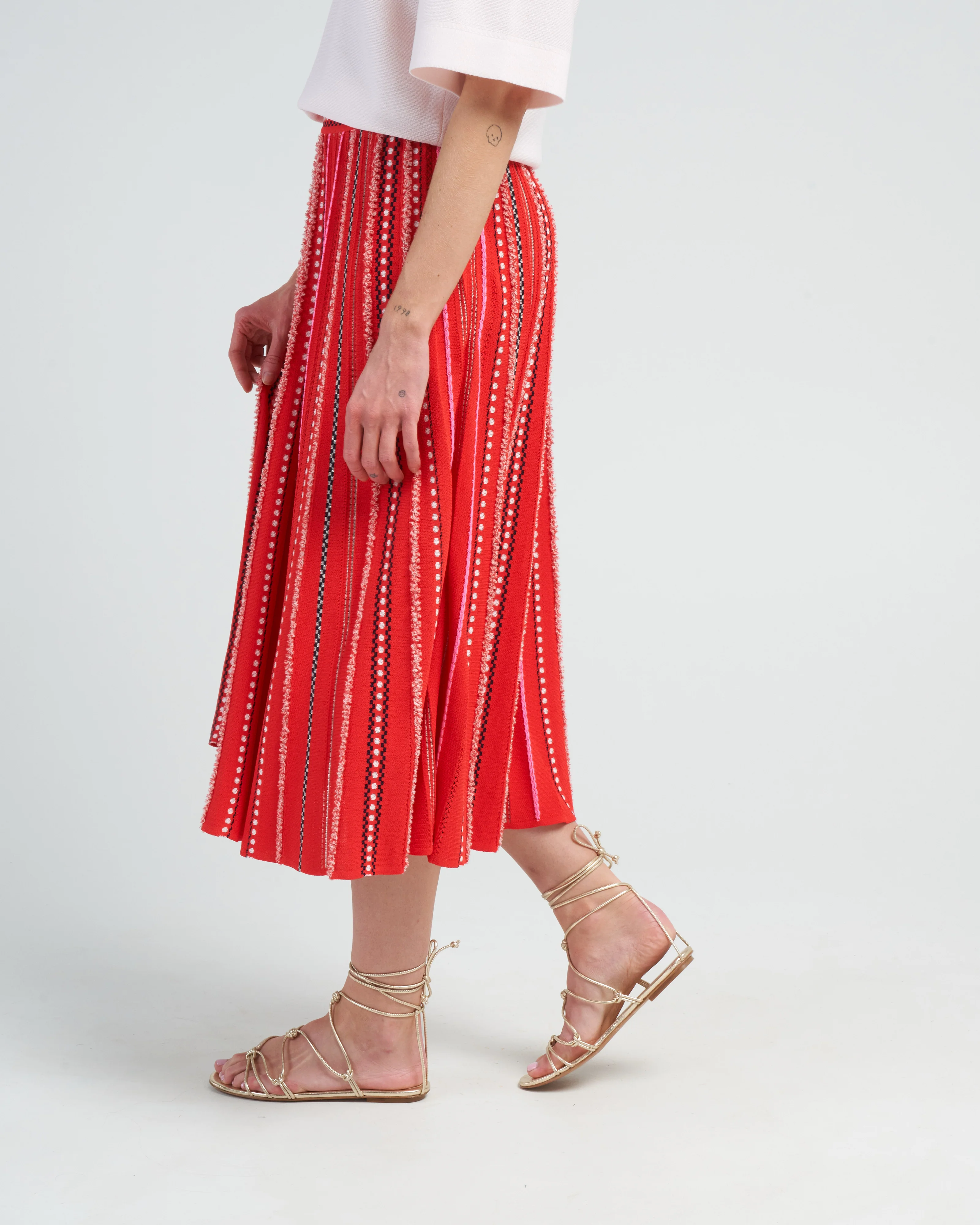 summer jacquard knit skirt - bright red - Image 3