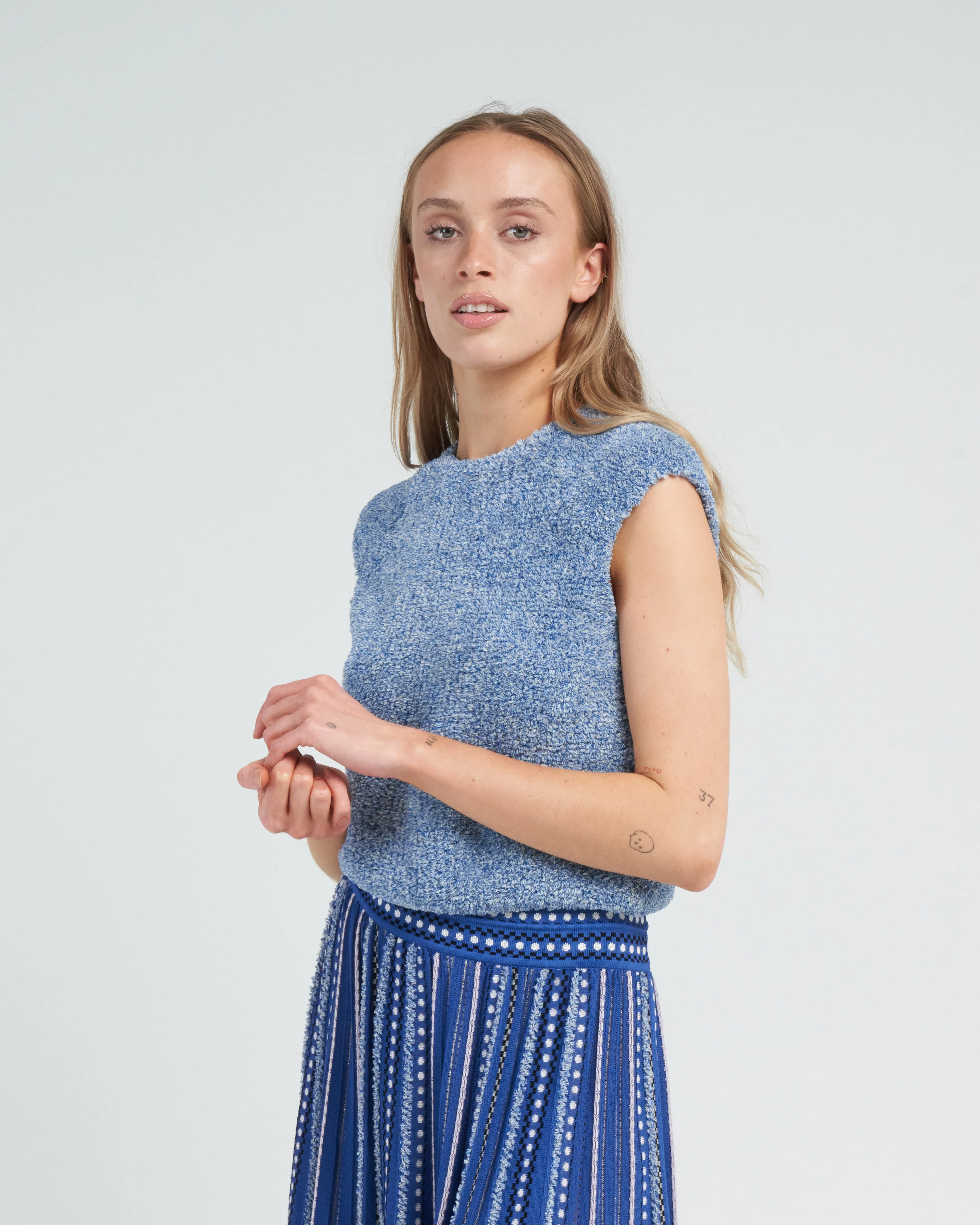summer tufted knit top - ice blue - Image 3