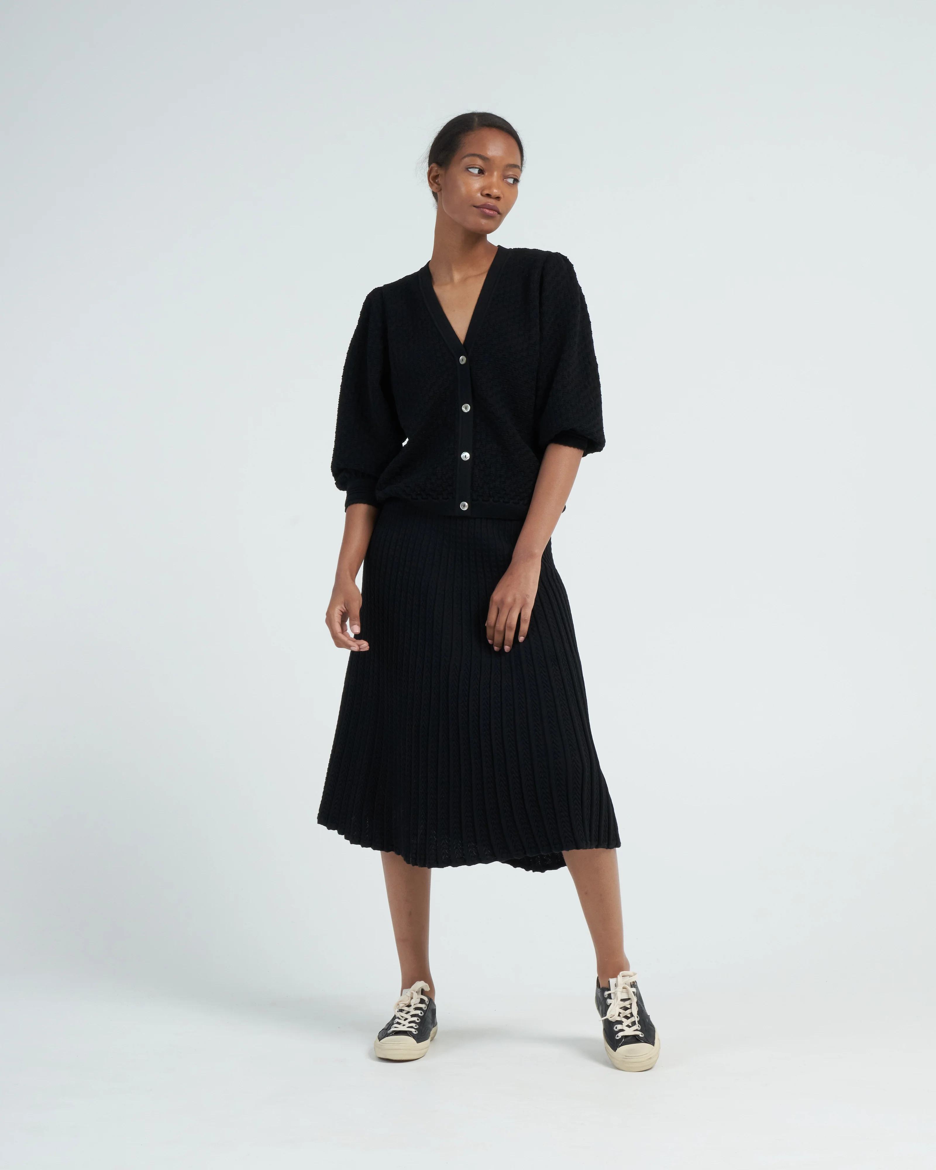v-neck couture knit cardigan - black - Image 2