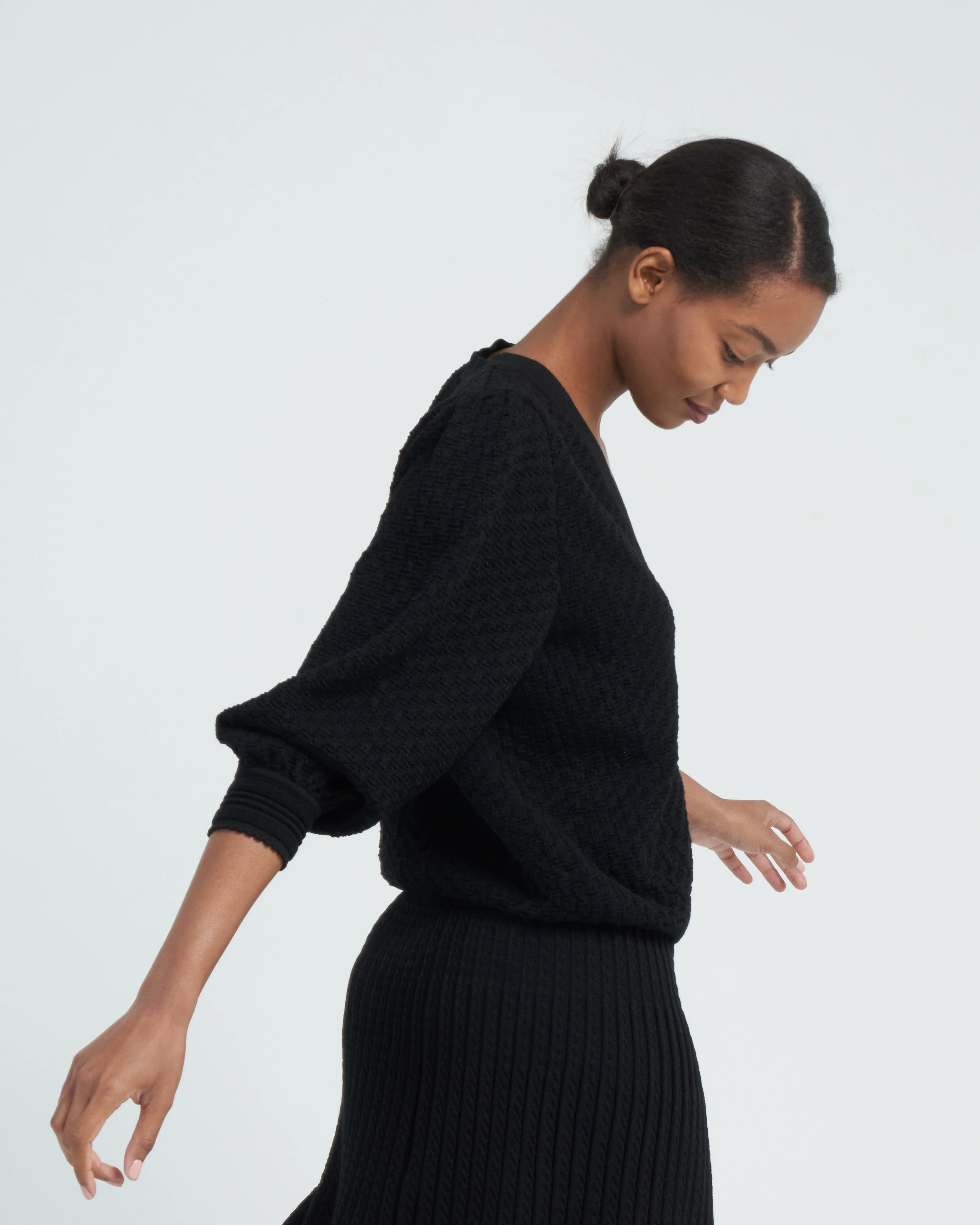 v-neck couture knit cardigan - black - Image 3