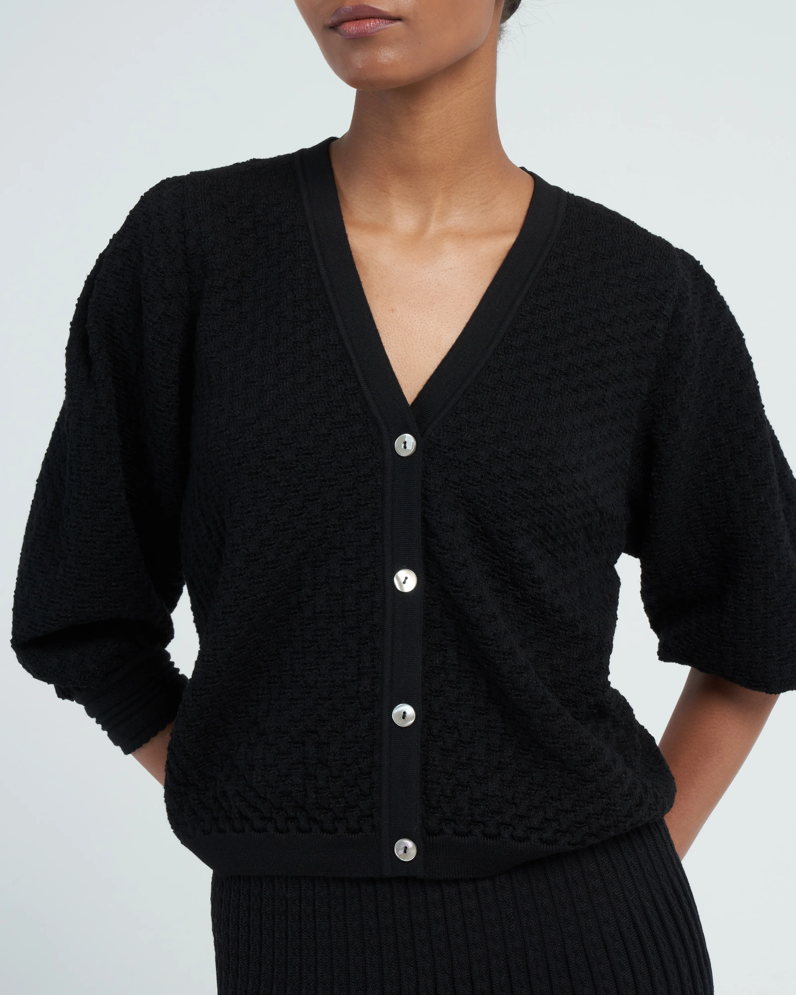 v-neck couture knit cardigan - black - Image 5