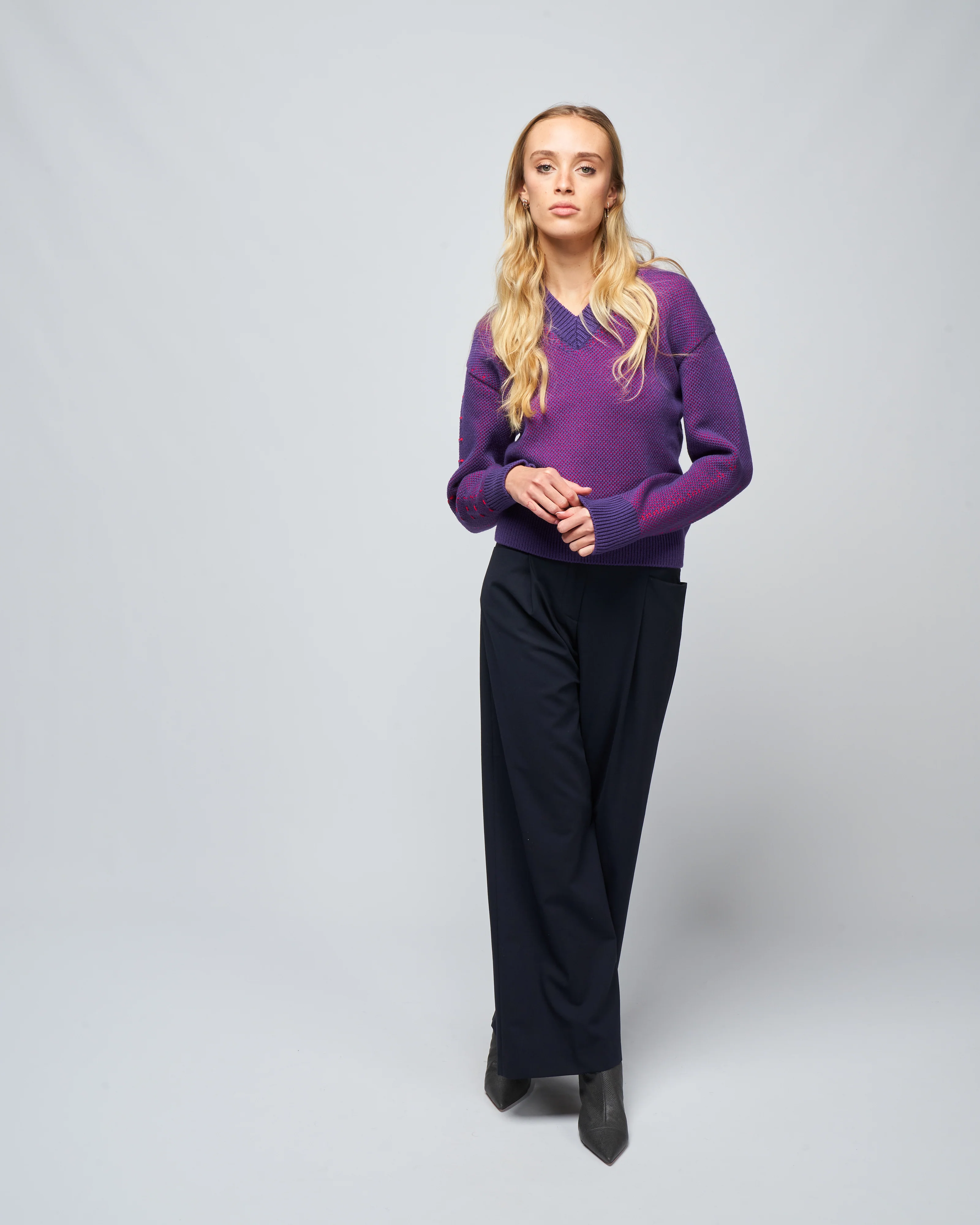 alice v-neck sweater - raspberry - Image 2