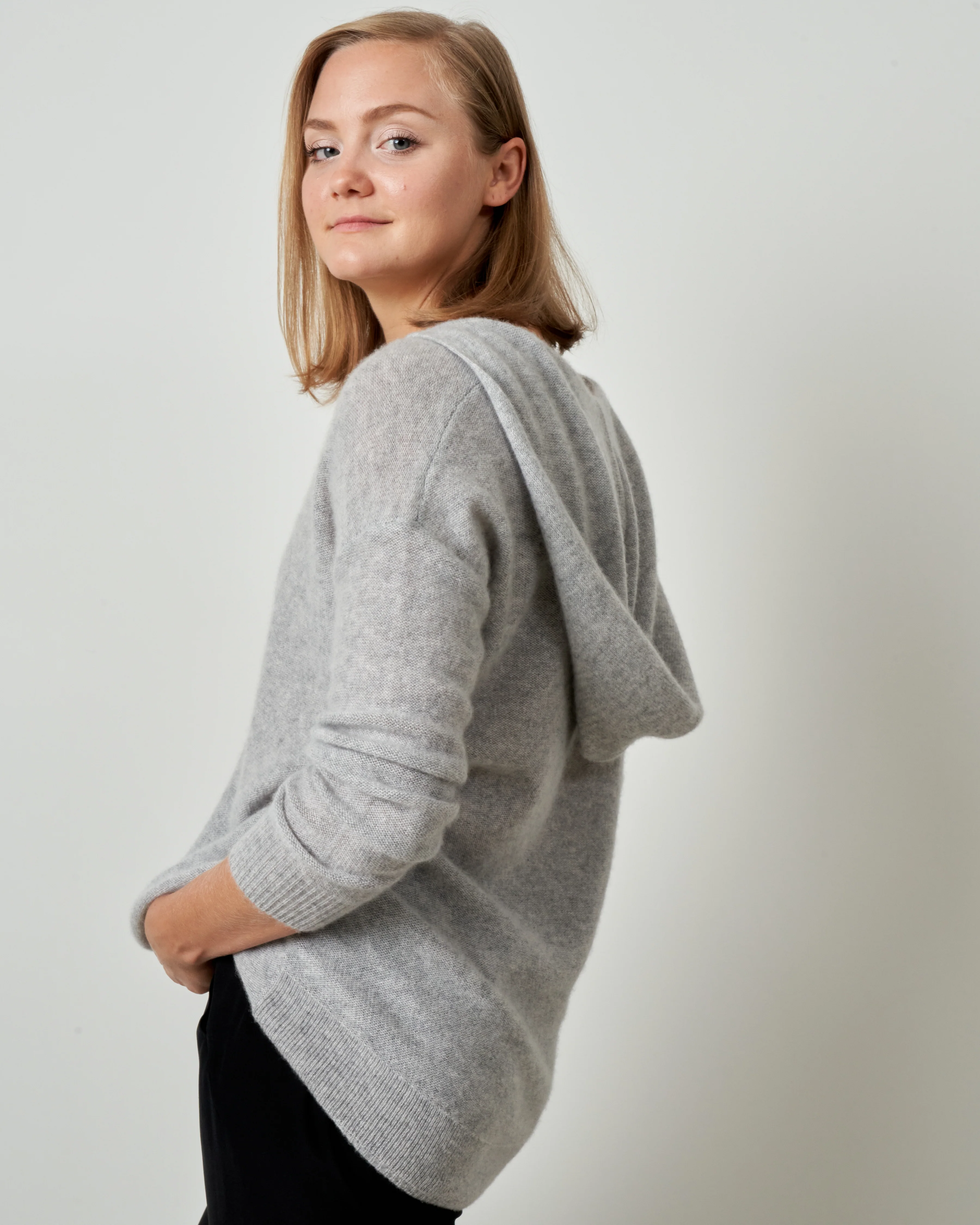 v neck pullover hoodie - cement