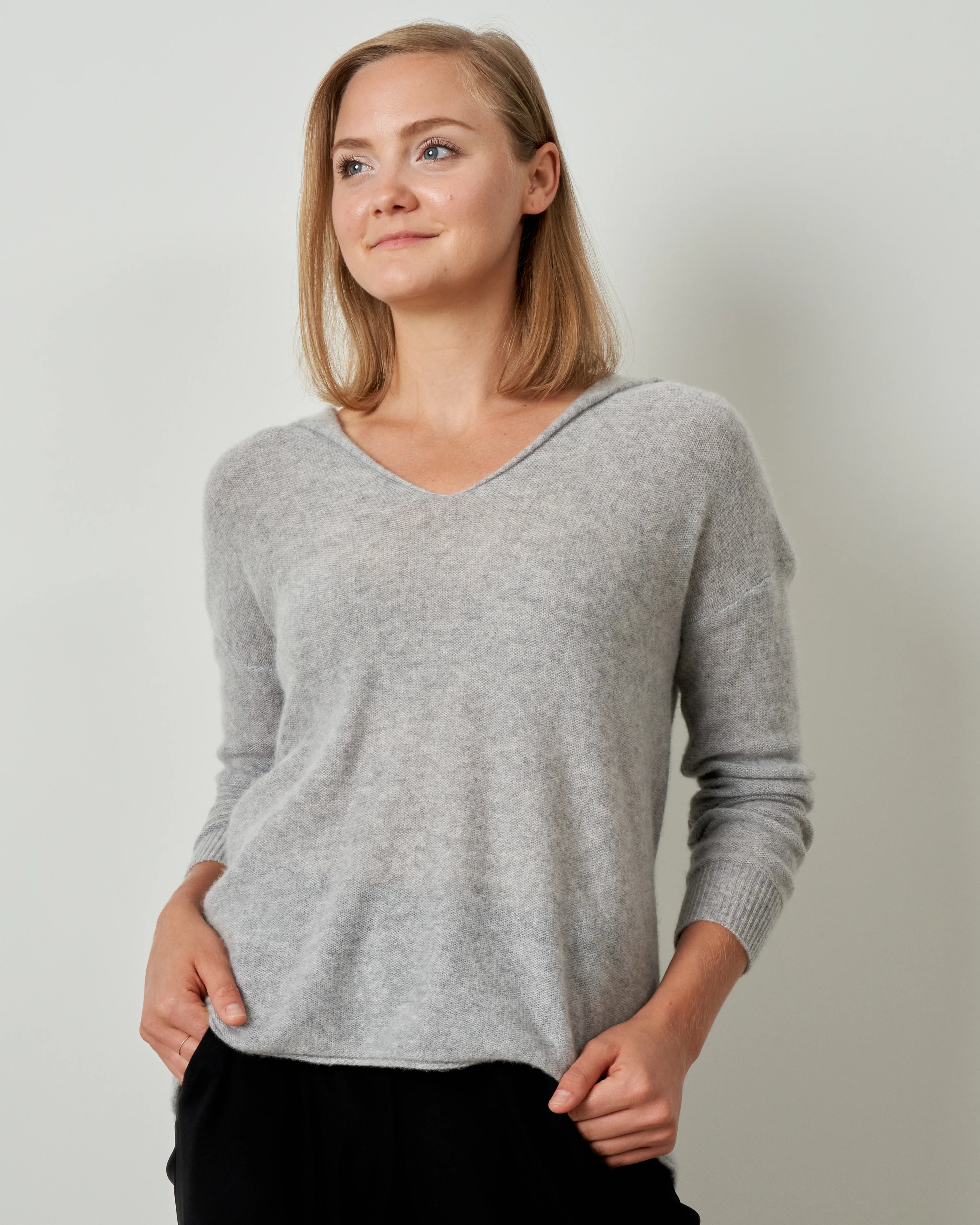 v neck pullover hoodie - cement - Image 2