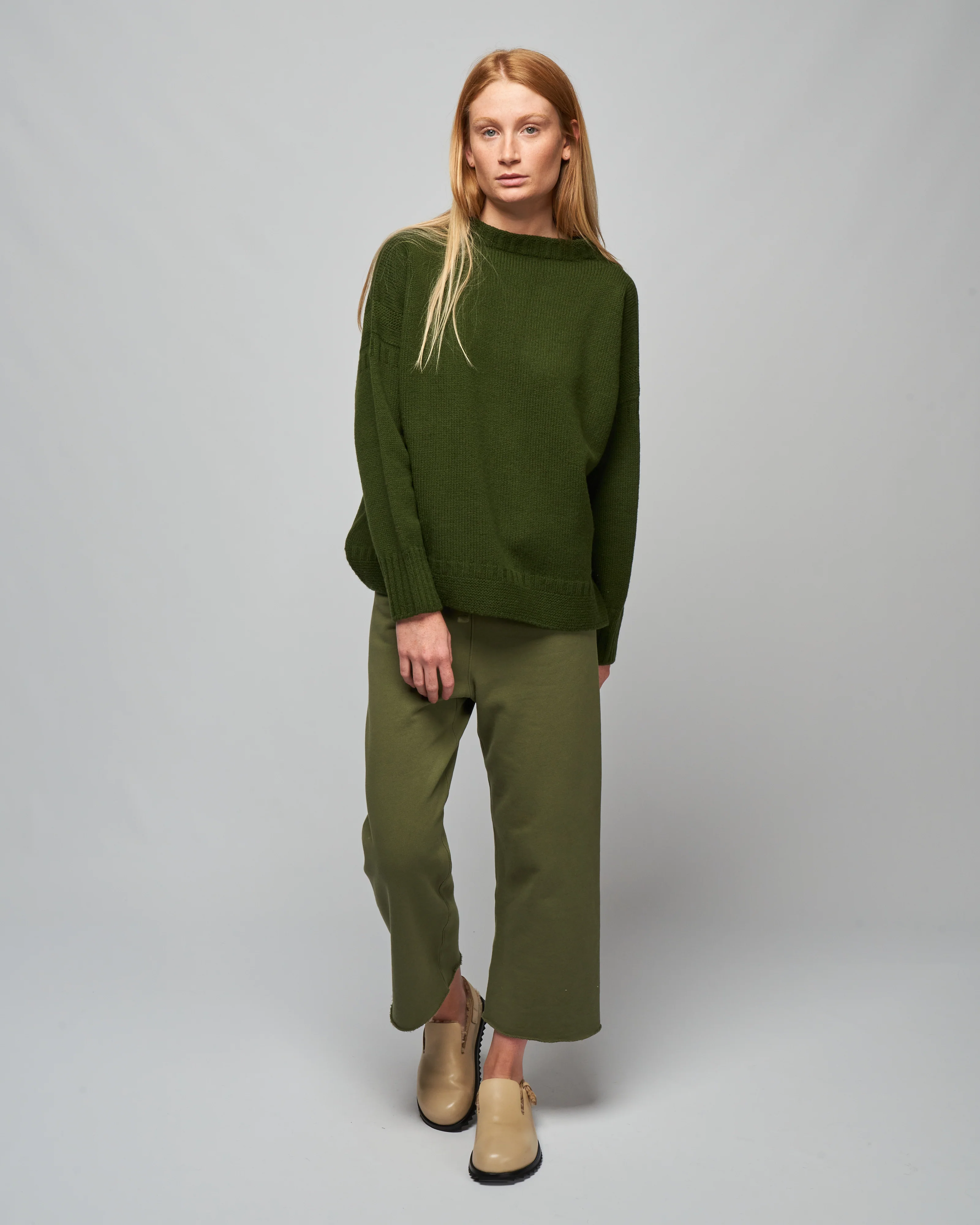 flat knit low gauge sweater - khaki - Image 2