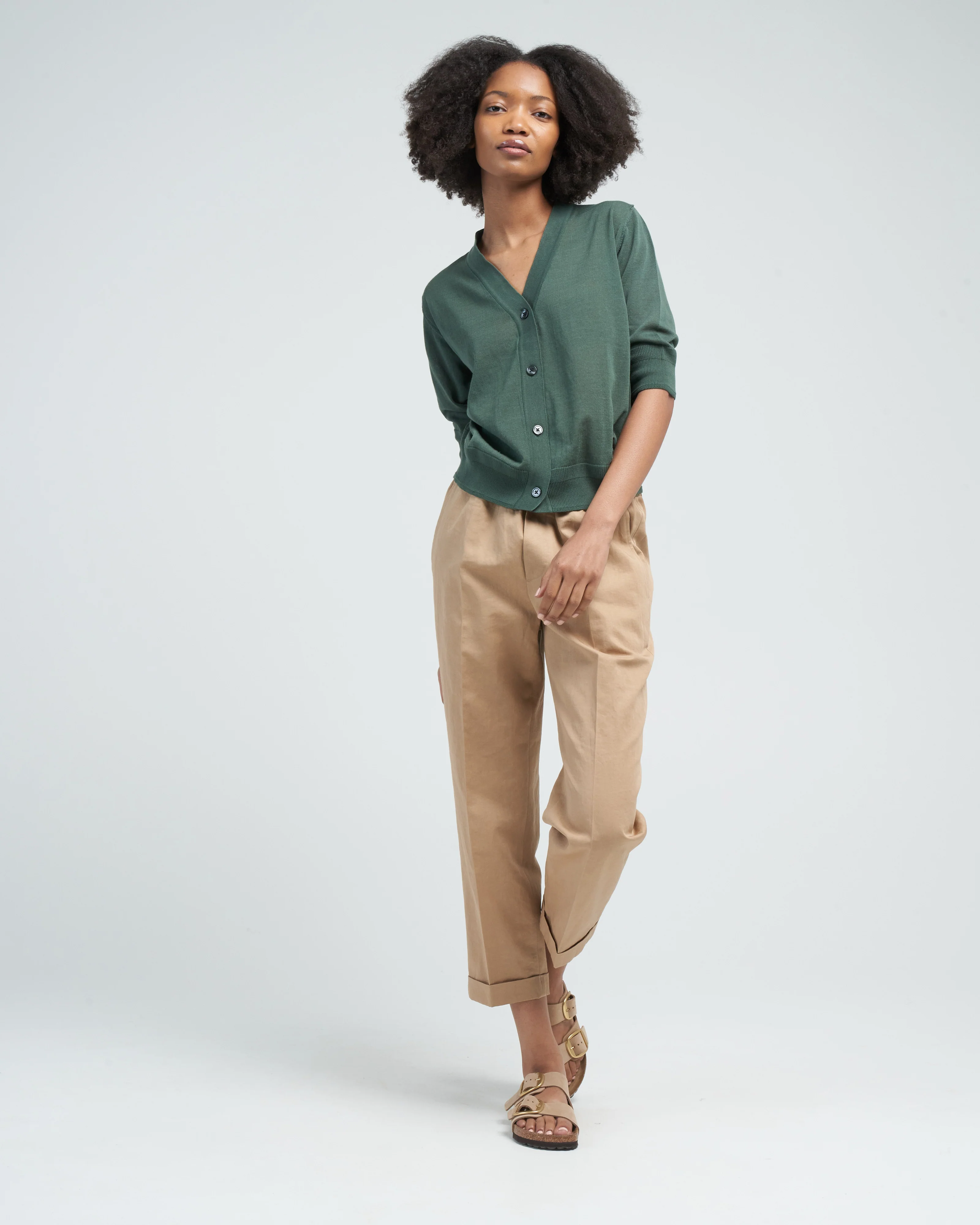 short sleeve cardigan - green - Image 2