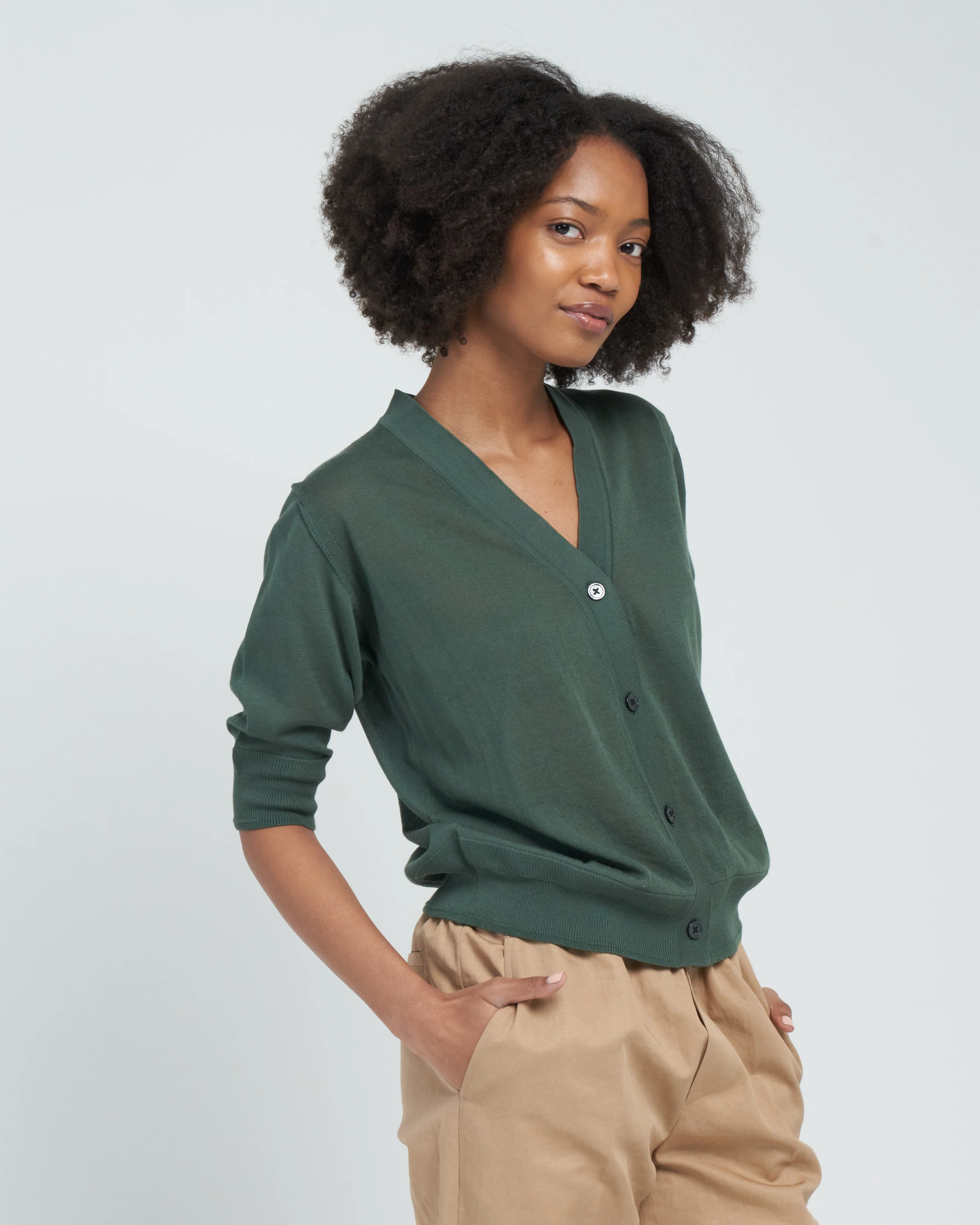 short sleeve cardigan - green - Image 3
