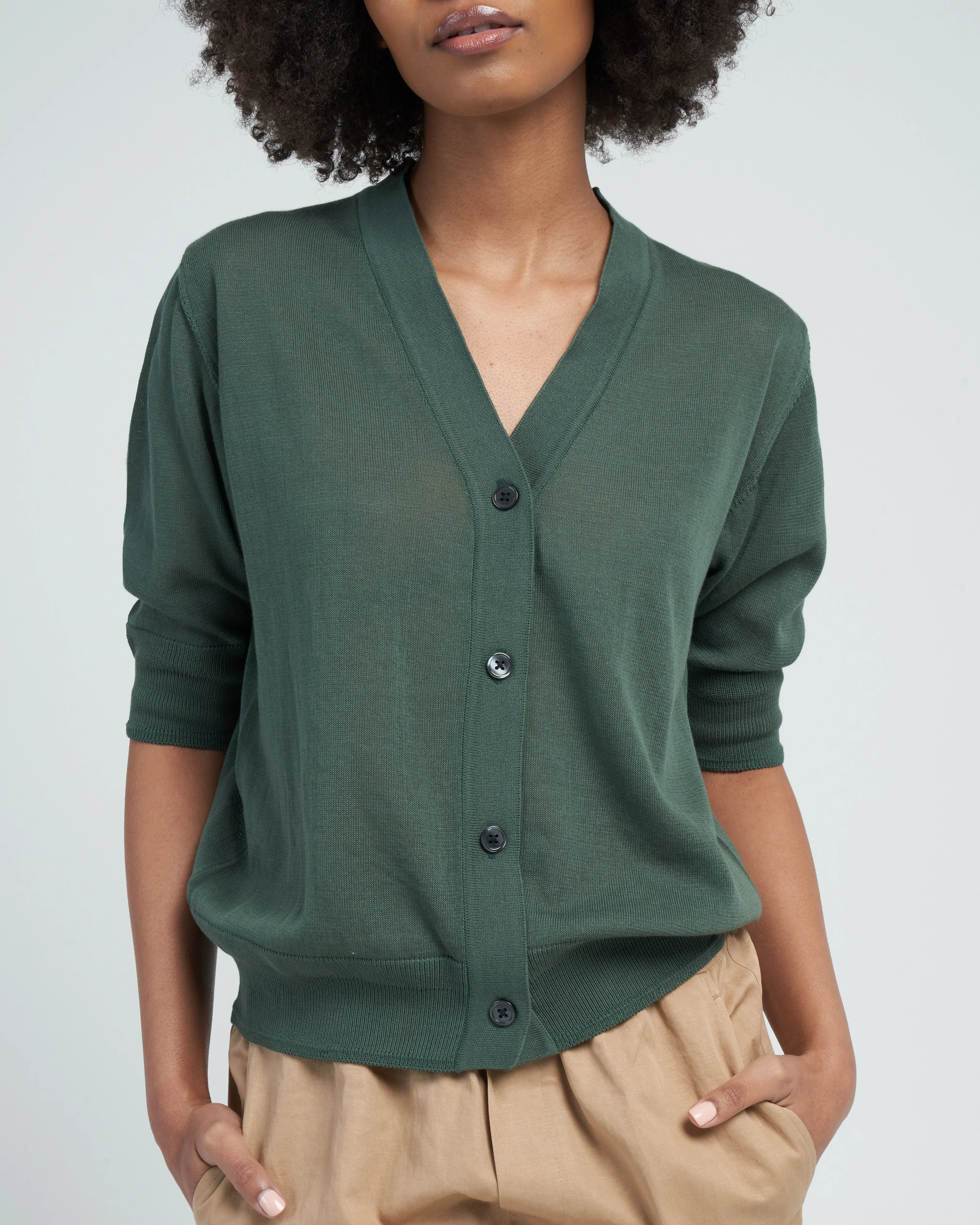short sleeve cardigan - green - Image 5