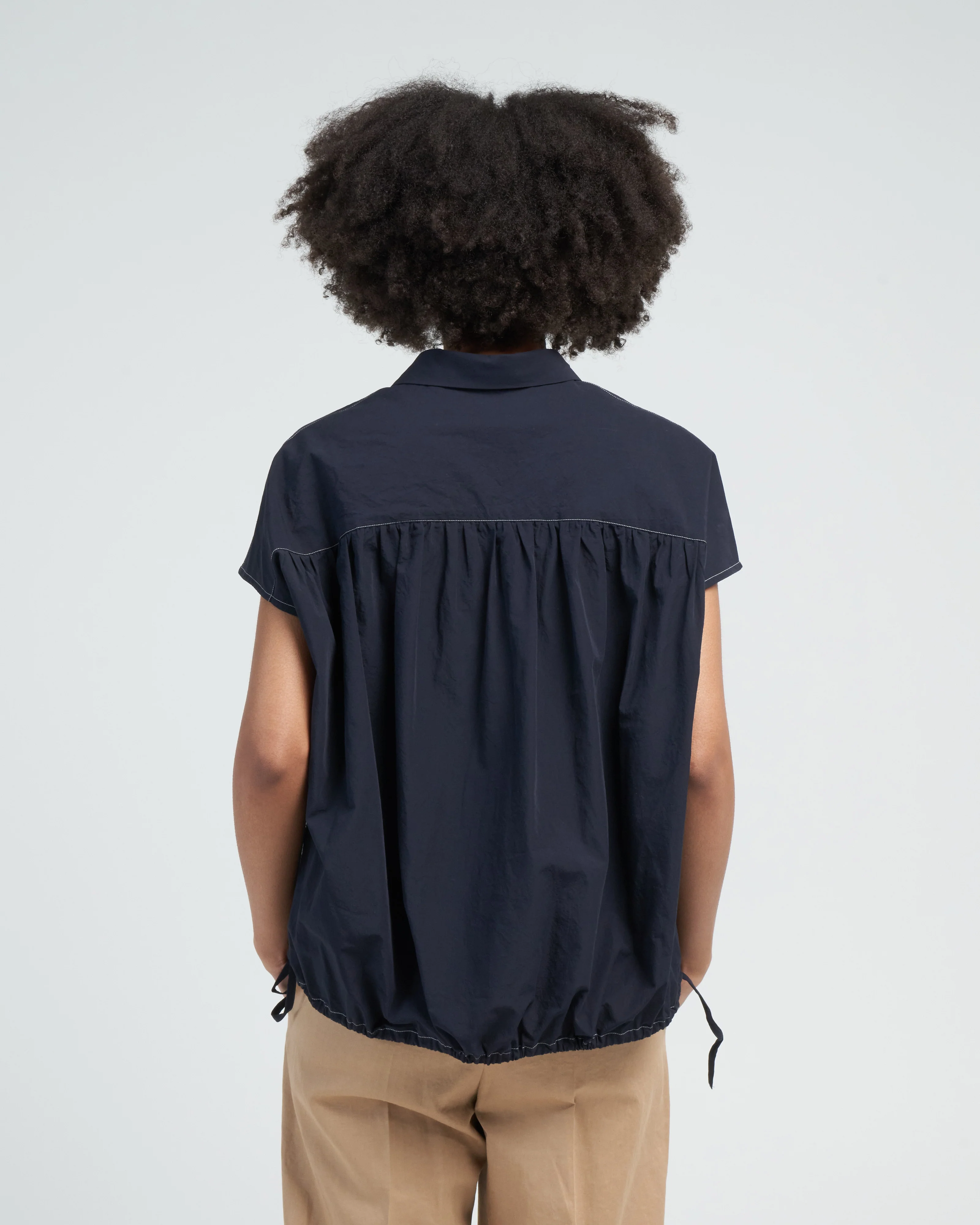 short sleeve drawstring top - navy - Image 4