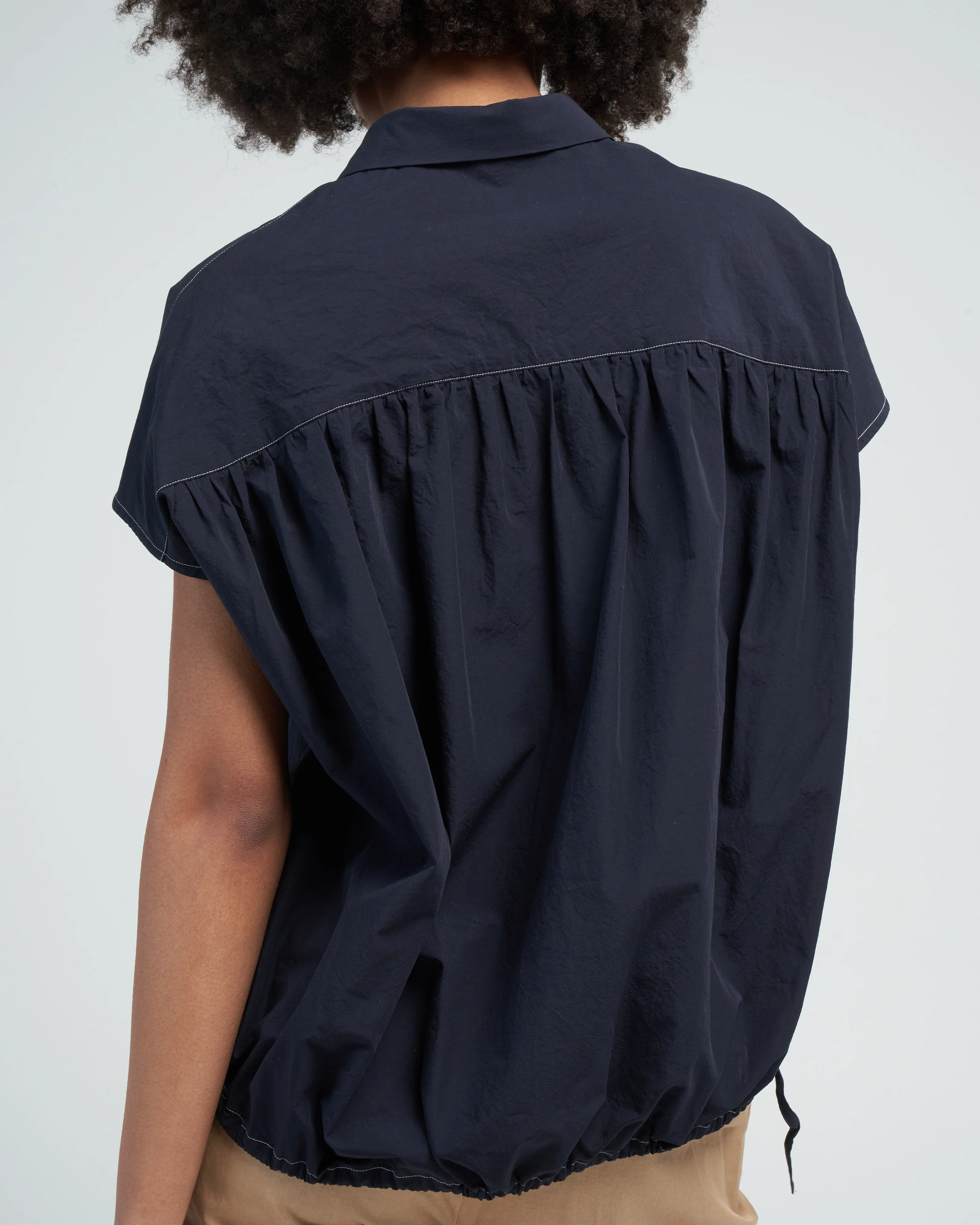 short sleeve drawstring top - navy - Image 5